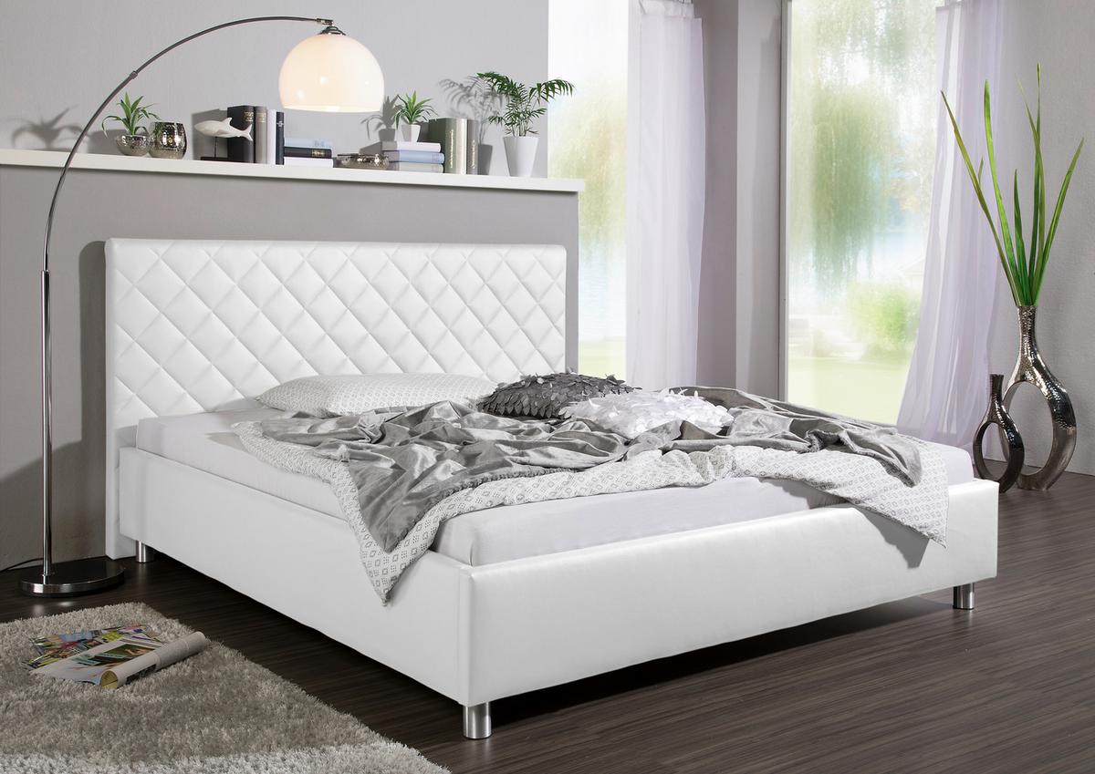 Polsterbett Baltimore Weiß ca. 160x200 cm - Alufarben/Weiß, MODERN, Textil/Metall (160/200cm) - Livetastic