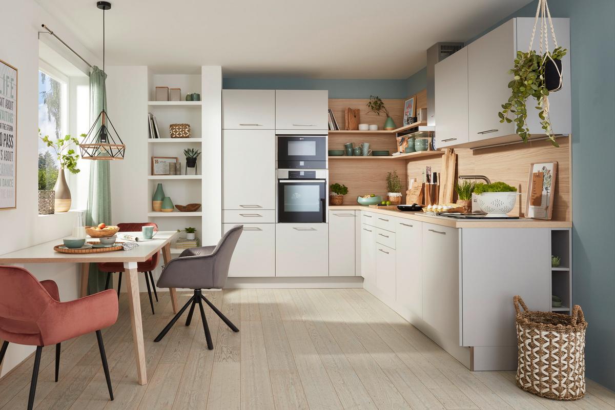 Kuhinja Po Meri Manhattan Uni - platinaste barve/srebrne barve, Moderno, leseni material (230/295cm) - Nolte Küchen