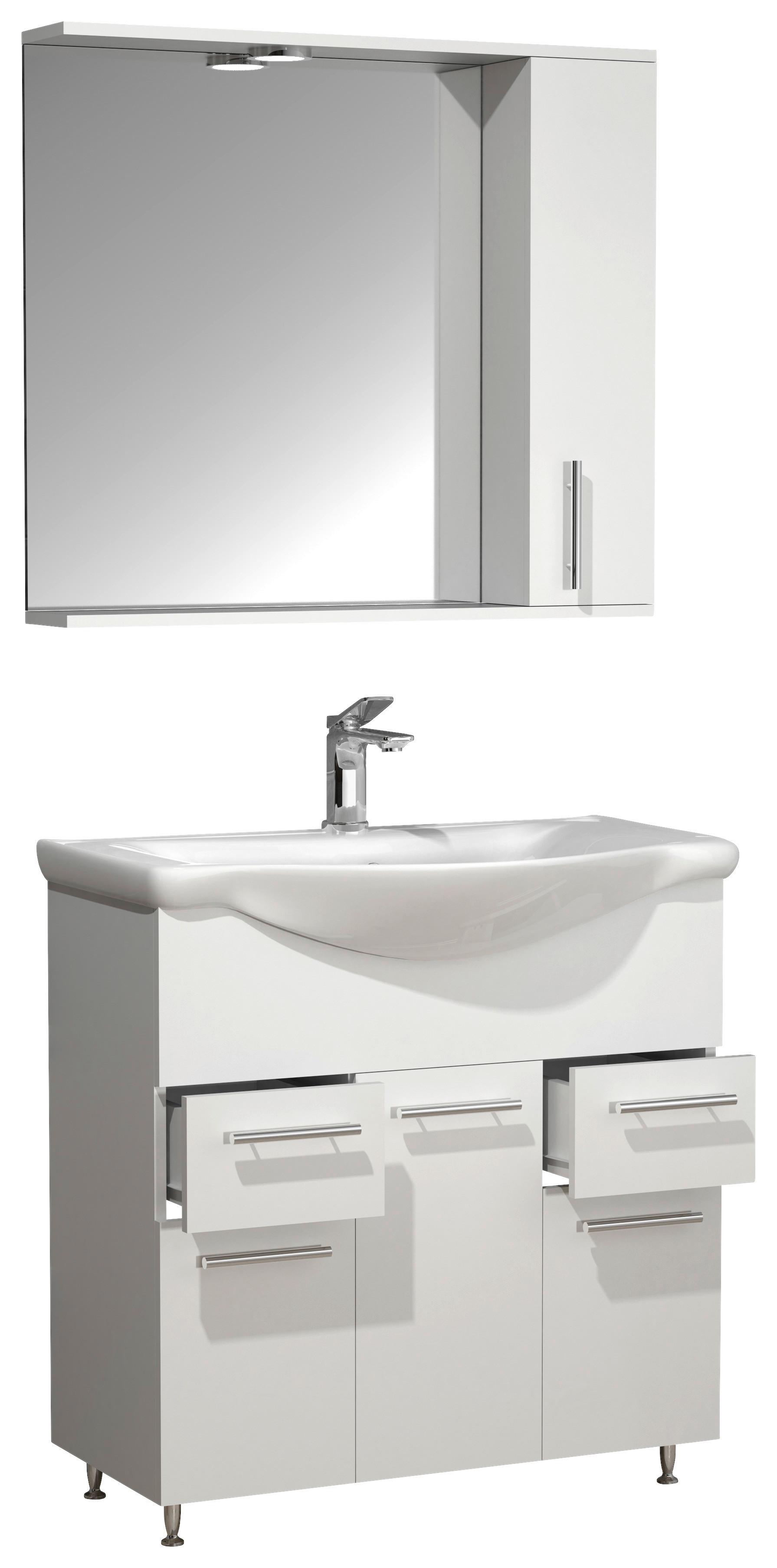 Badezimmer Lisalo Xl - Weiss/Silberfarben, Modern, Glas/Keramik (75cm) - MID.YOU