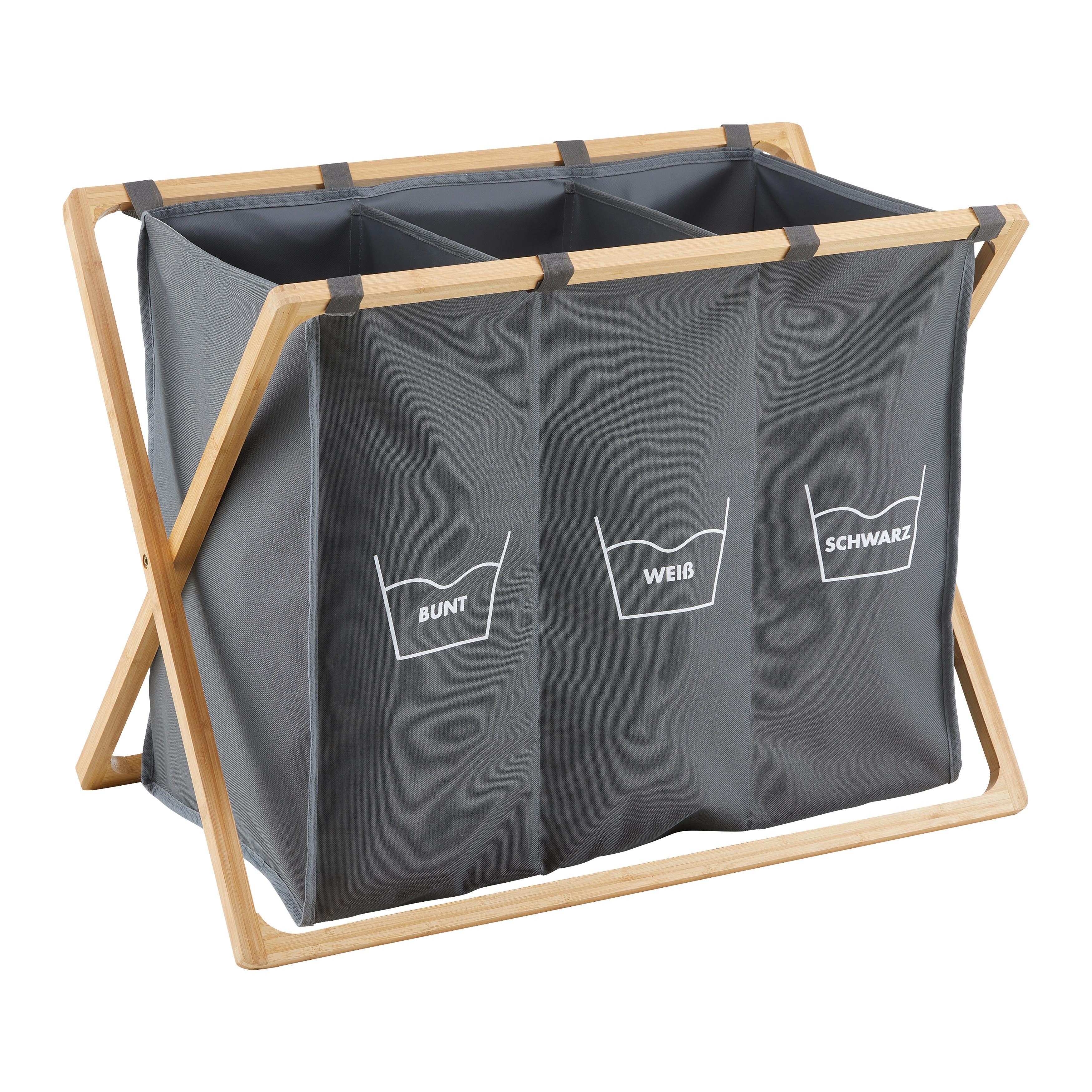 Wäschekorb Bernado aus FSC-zertifiziertem Bambus - Grau, MODERN, Holz/Textil (63/57/38cm)