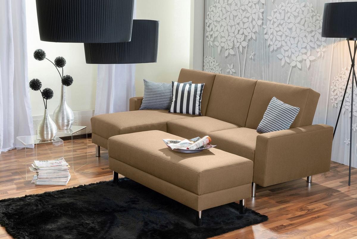 ECKSCHLAFSOFA JUST FASHION - Sandfarben/Chromfarben, KONVENTIONELL, Textil/Metall (152/230cm) - Max Winzer
