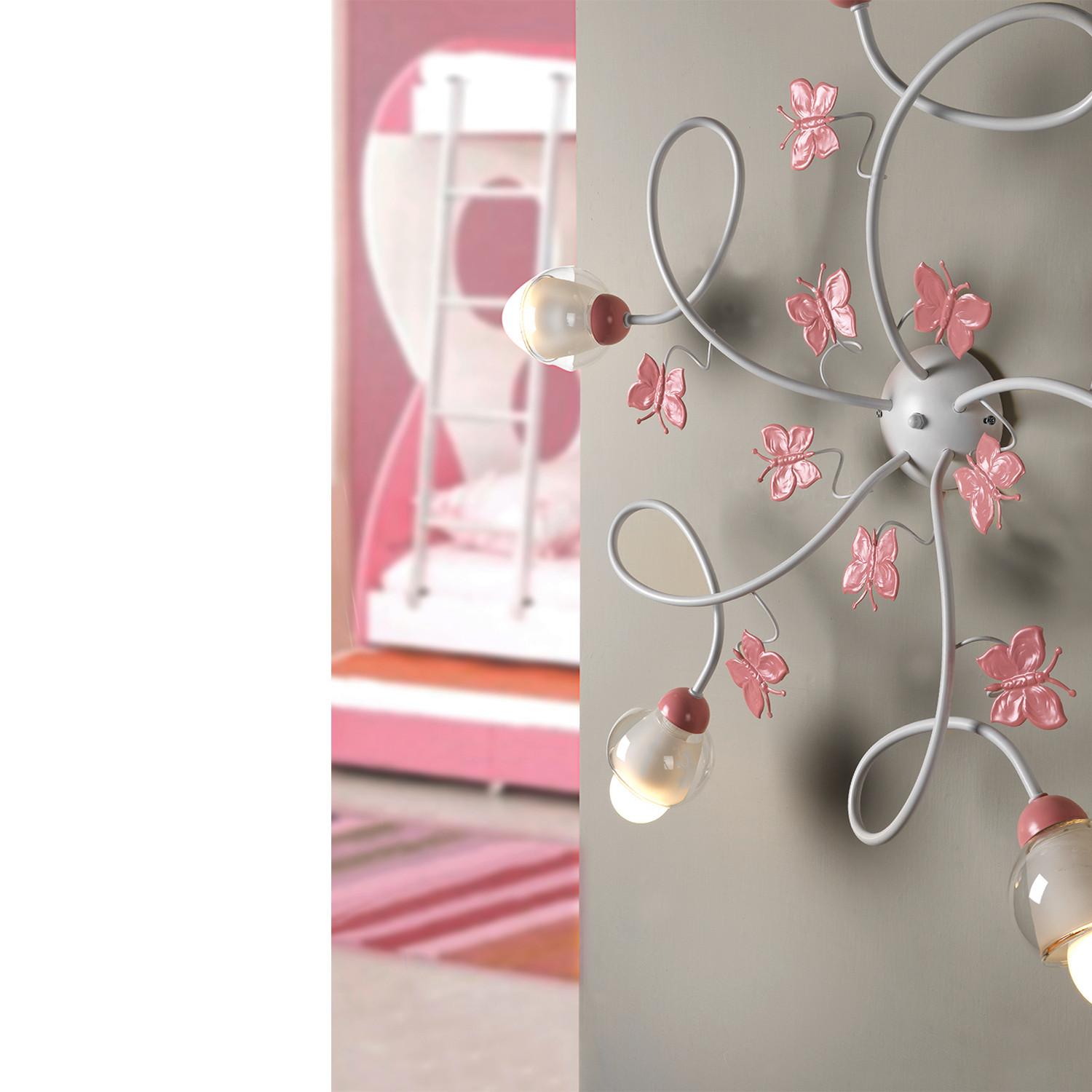 Kinderdeckenleuchte Butterfly Weiß/Pink max. 6 Watt - Pink/Weiß, Basics, Glas/Metall (80/20cm)