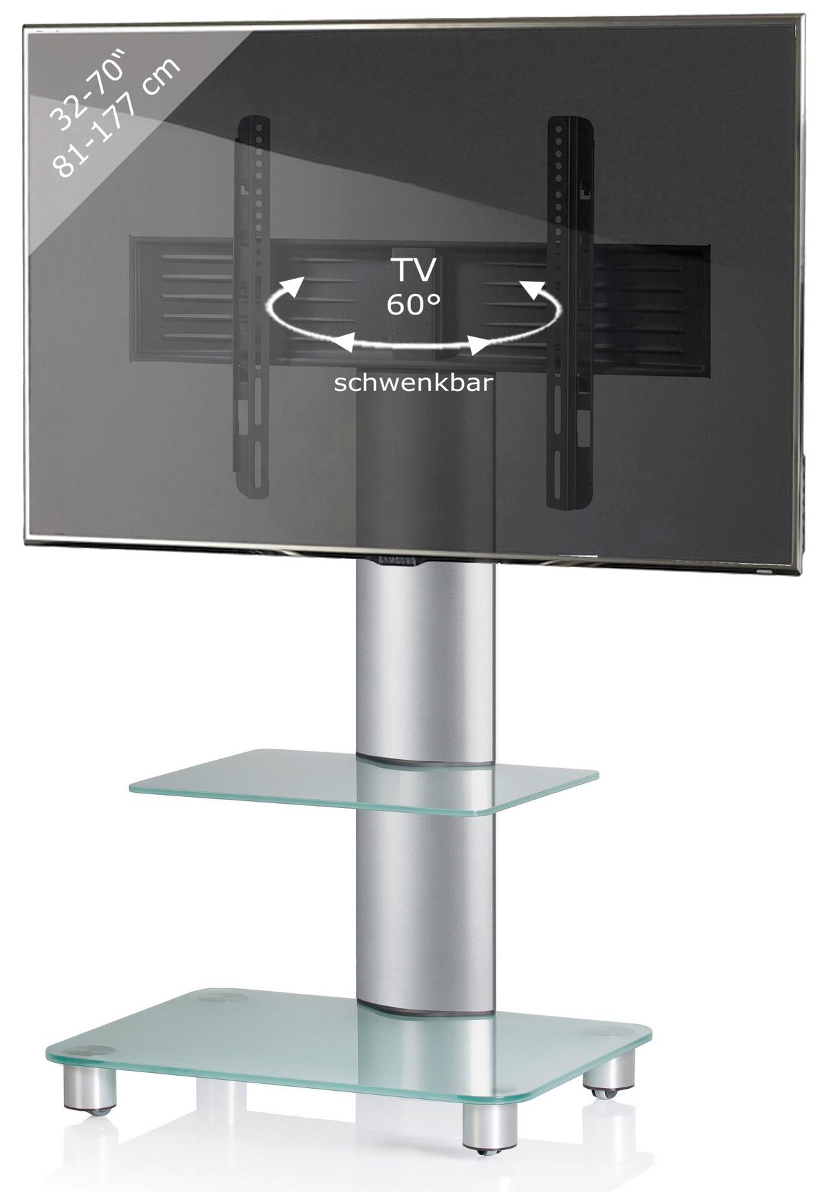 TV-Rack Tosal m. Rollen ca. 60x100 cm Silber/Transpar. - Transparent/Silberfarben, KONVENTIONELL, Glas/Metall (60/100/44cm) - MID.YOU