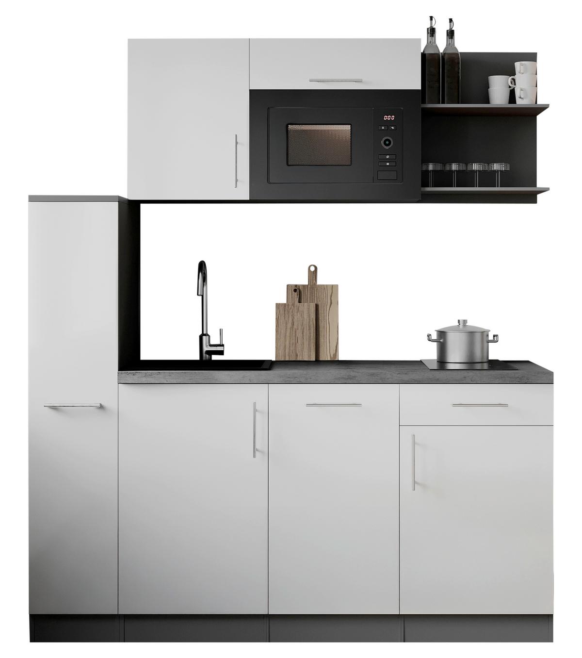 Küchenblock Oliver m. Geräten Weiß - Weiß/Grau, Trend, Holzwerkstoff/Metall (175cm) - Respekta