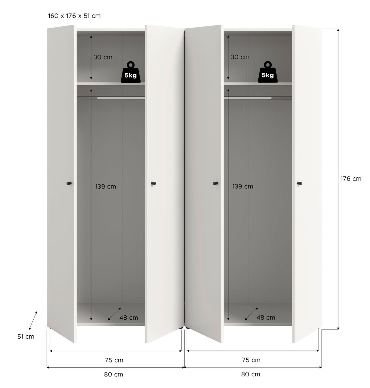 Drehtürenschrank DARWIN ca.160x176x51cm Weiß - Schwarz/Weiß, MODERN, Holzwerkstoff/Kunststoff (160/176/51cm) - MID.YOU