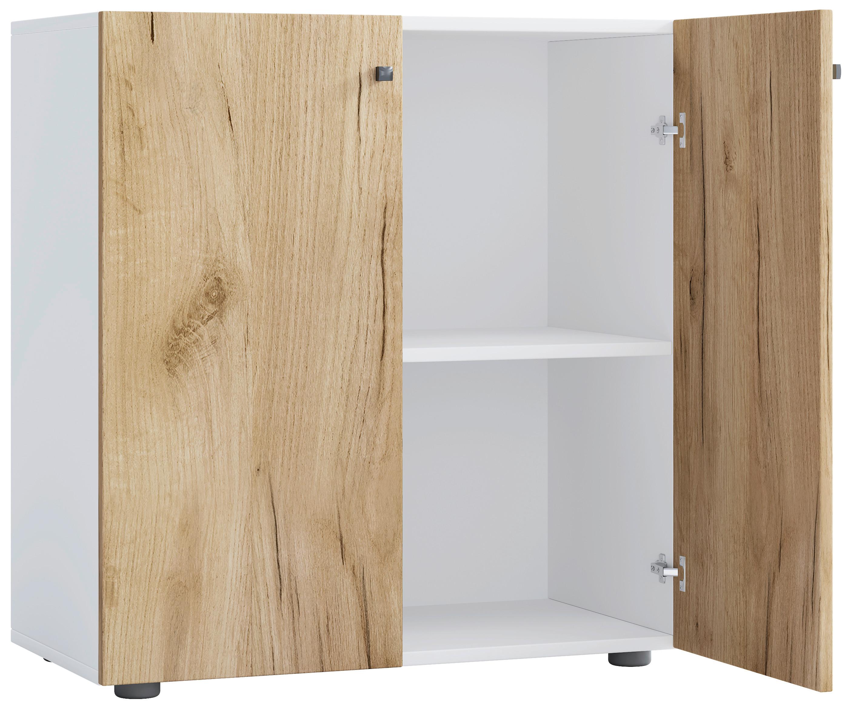 Pisarniški Regal Lona L, Bela, Barva Hrasta - črna/bela, Design, umetna masa/leseni material (70/74/39cm) - MID.YOU