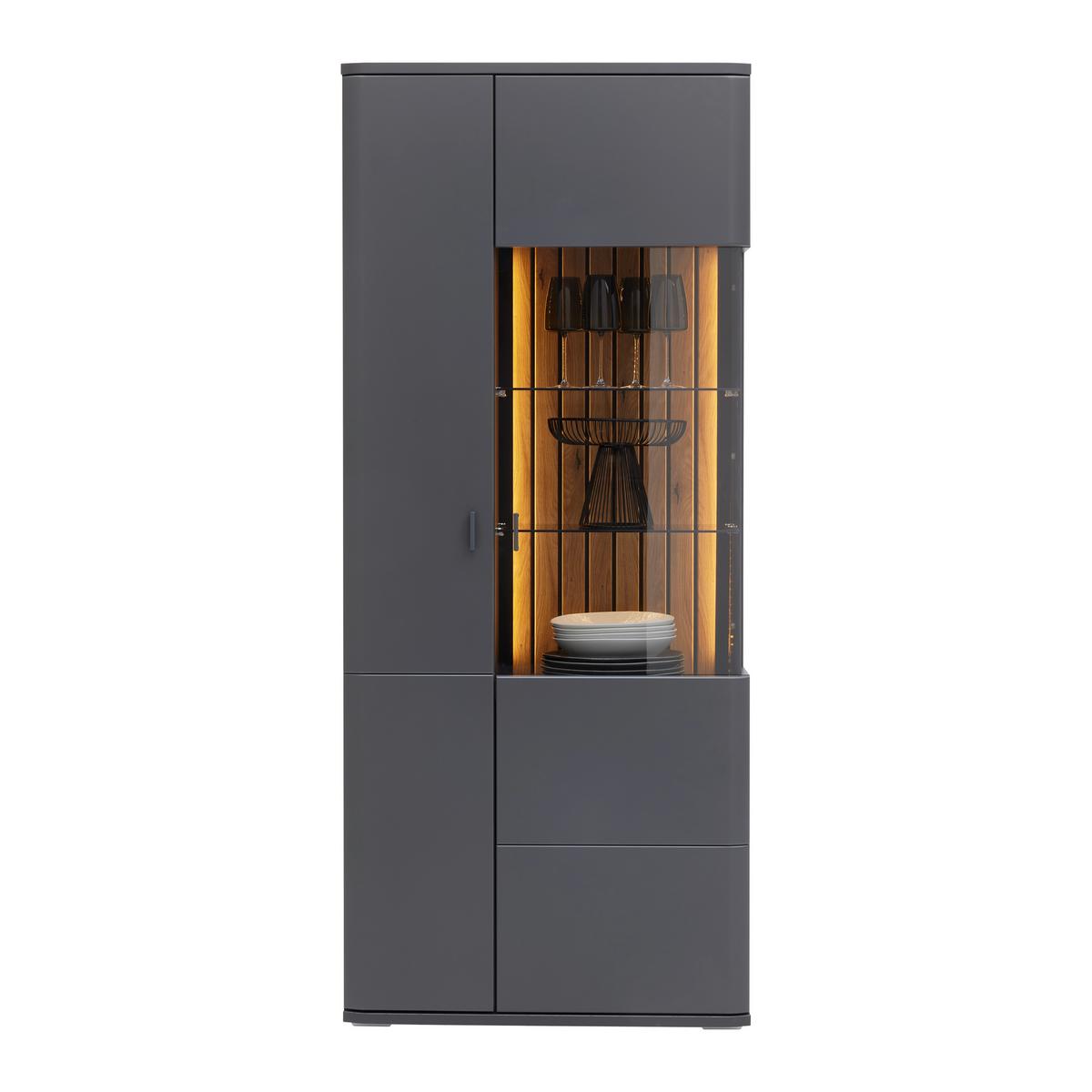 Vitrine Carreto Grau - Anthrazit/Grau, Modern, Glas/Holzwerkstoff (80/191/38cm) - Premium Living