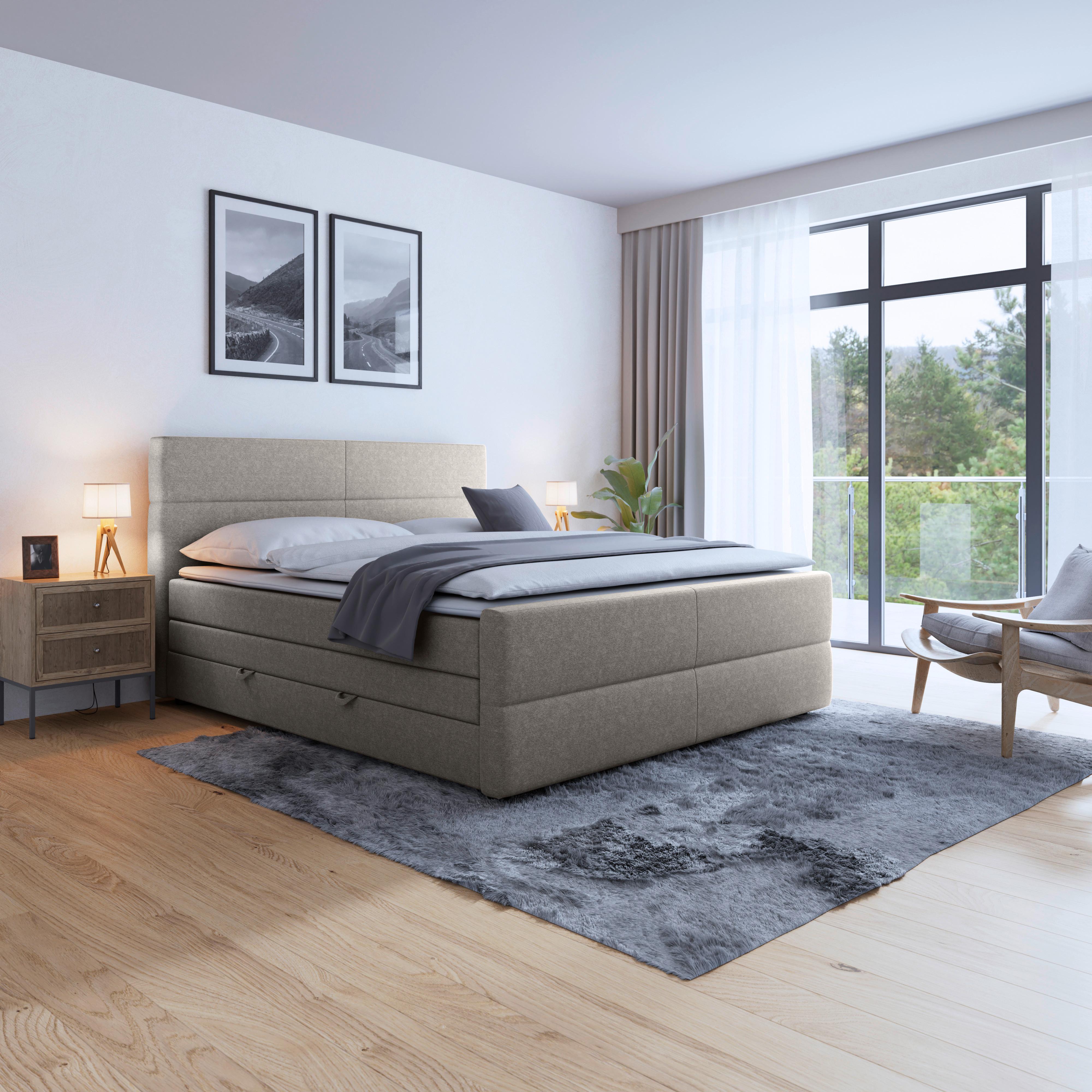 Boxspringbett Verona ca. 180x200 cm Silberfarben - Silberfarben/Schwarz, MODERN, Karton/Holzwerkstoff (180/200cm) - MID.YOU