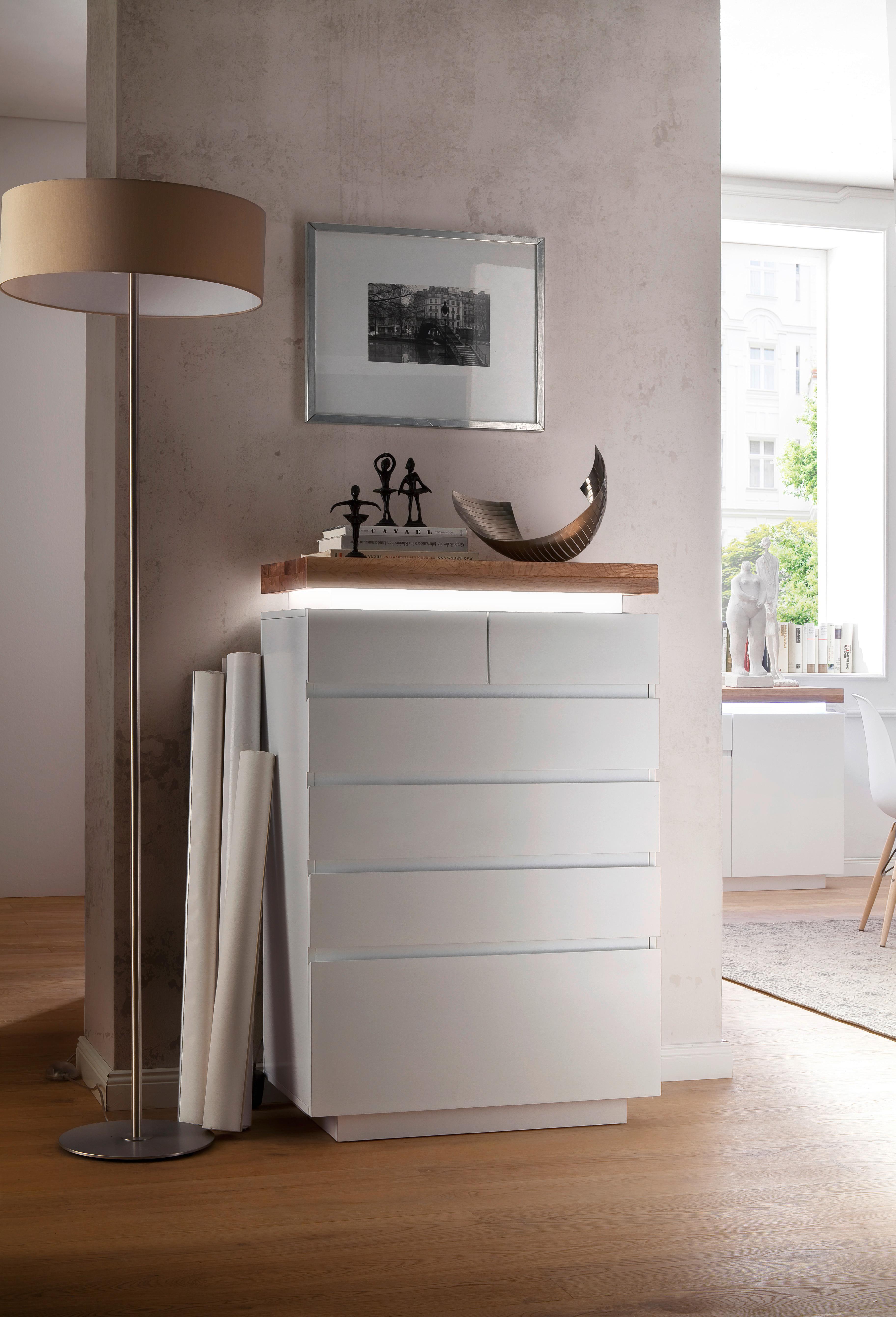 KOMODA ROMINA - kolor dębowy/biały, Design, materiał drewnopochodny/drewno (73/114/40cm)
