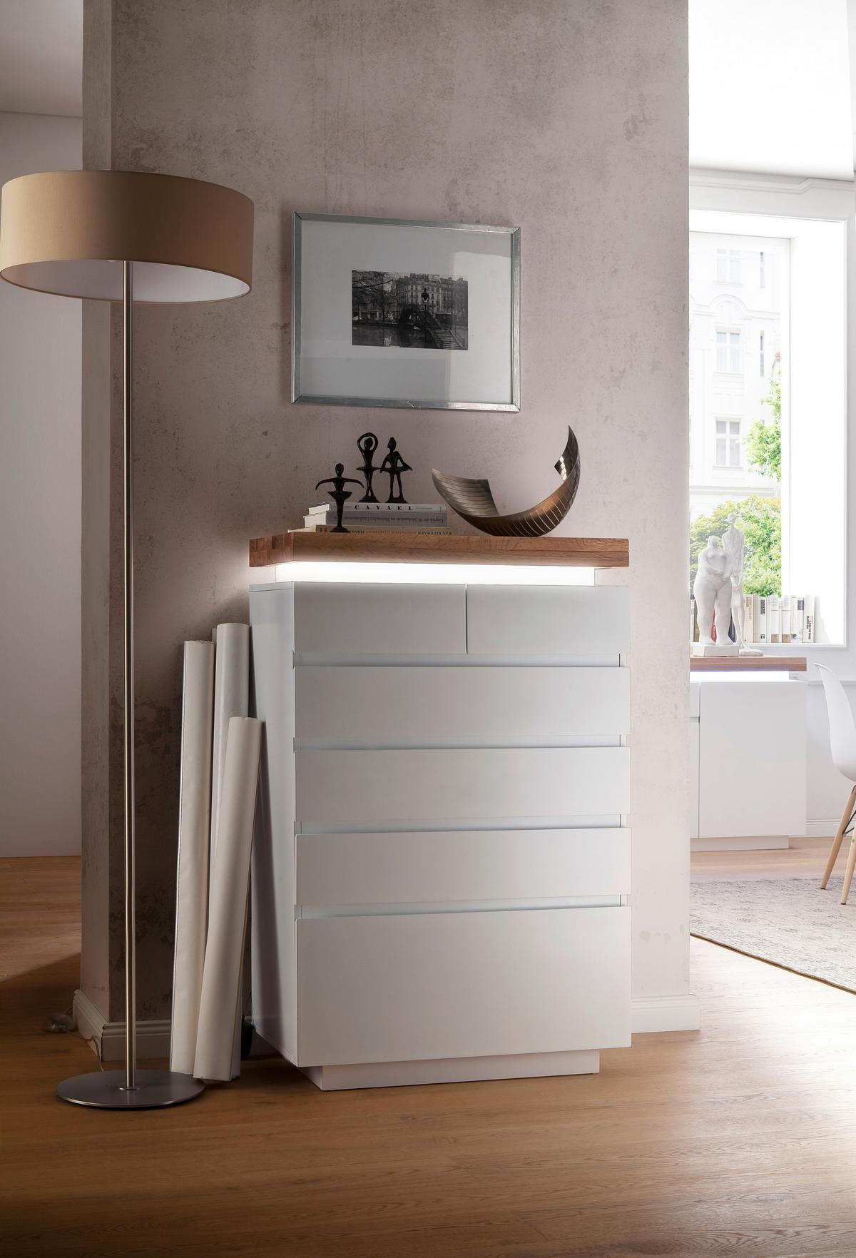 KOMODA ROMINA - kolor dębowy/biały, Design, materiał drewnopochodny/drewno (73/114/40cm)