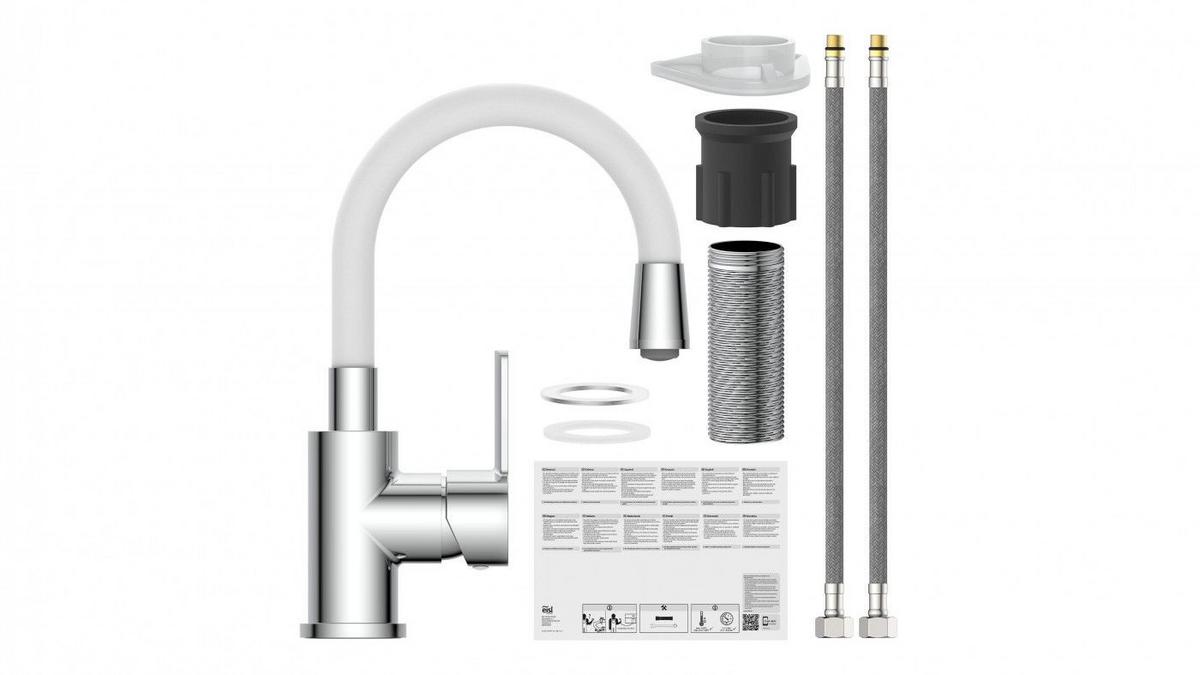 Slavina Za Umivaonik Flexo - bijela/boje kroma, Konvencionalno, metal/plastika (5,0/variabel/variabelcm)