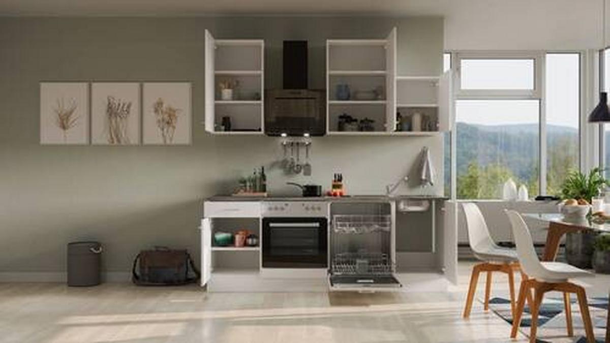 Kuhinjski Blok Lucca - bela/barve aluminija, Moderno, umetna masa/leseni material (220cm) - FlexWell