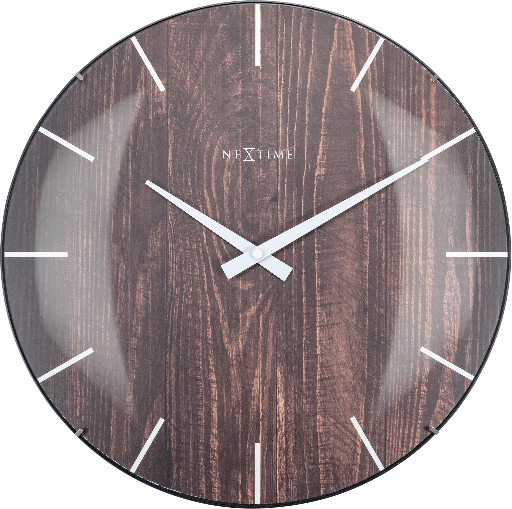 Wanduhr Edge Wood Dome Braun - Braun, Basics, Glas (35/35/3cm) - Nextime