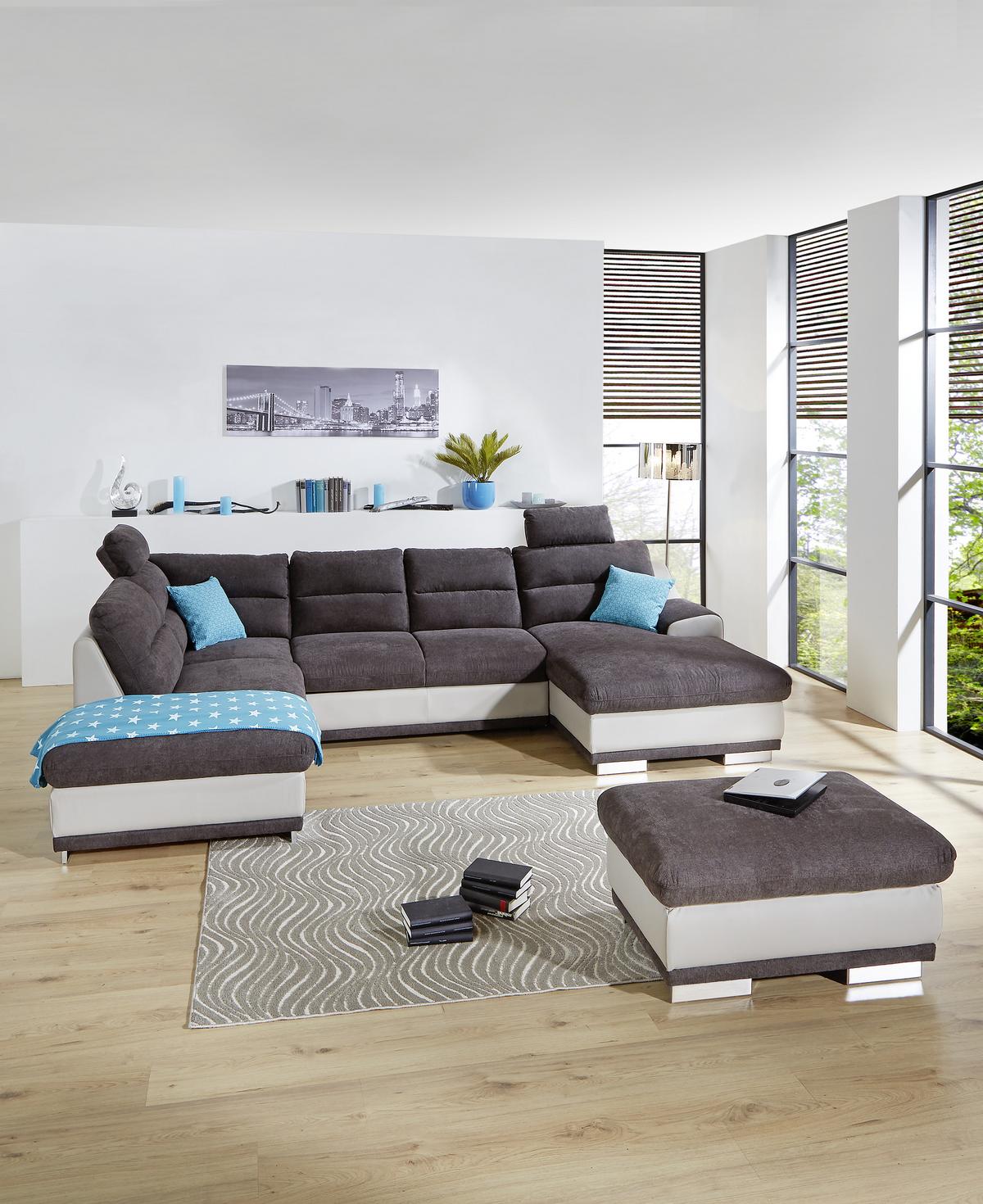Sedežna Garnitura Seaside, Z Ležiščem, Predalom, Oblika U - barve kroma/siva, Konvencionalno, kovina/tekstil (218/334/165cm) - Premium Living