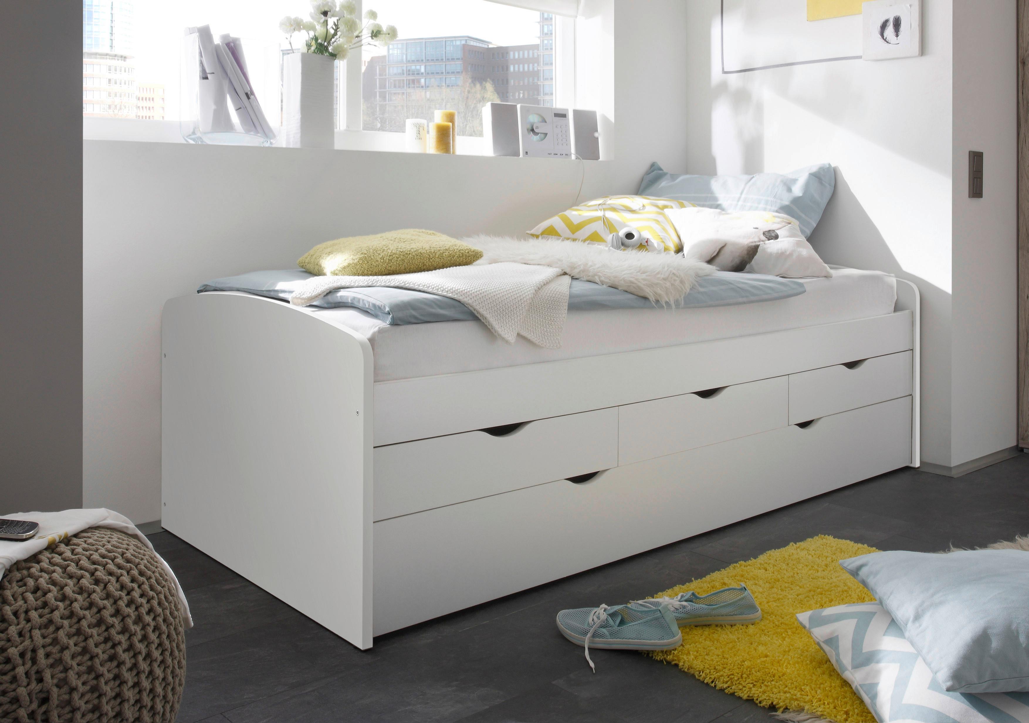 Stauraumbett Nessi ca. 90x200 cm Weiß - Weiß, Basics, Holzwerkstoff (90/200cm) - MID.YOU