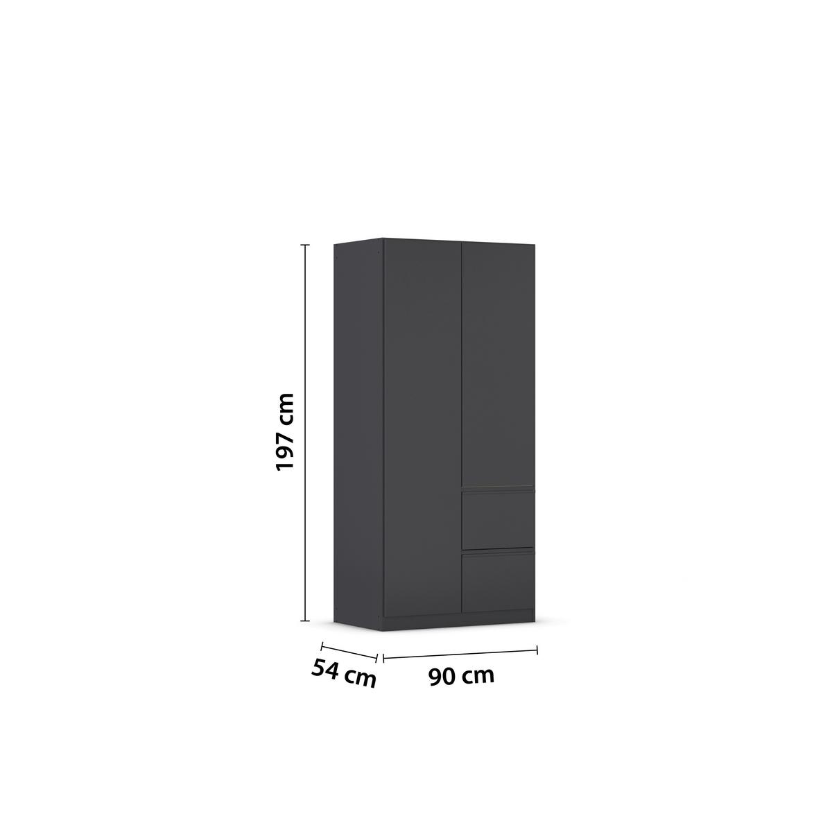 Drehtürenschrank COSTA ca.91x197x54cm Schwarz - Grau, MODERN, Holzwerkstoff (91/197/54cm) - Rauch Möbel