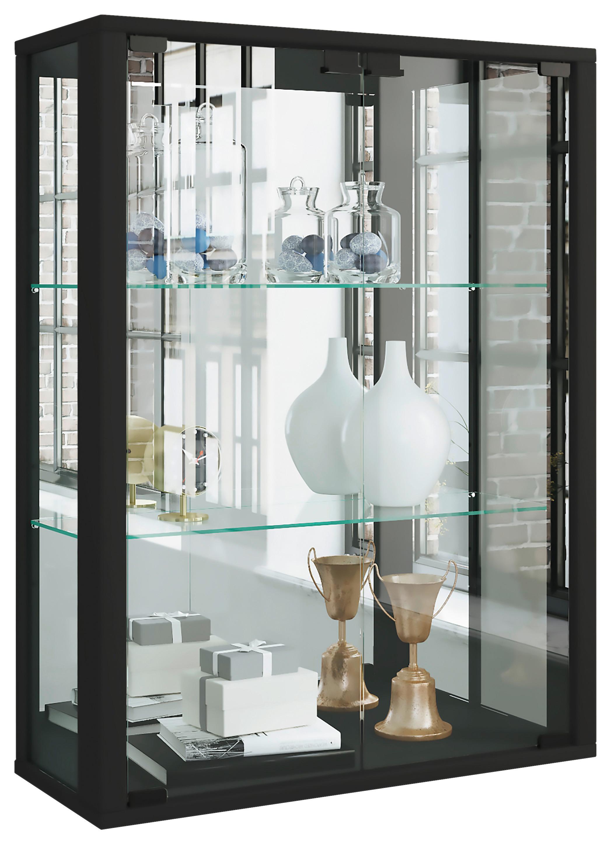 Hängevitrine Udina in Schwarz - Schwarz, MODERN, Glas/Holz (60/80/25cm) - MID.YOU