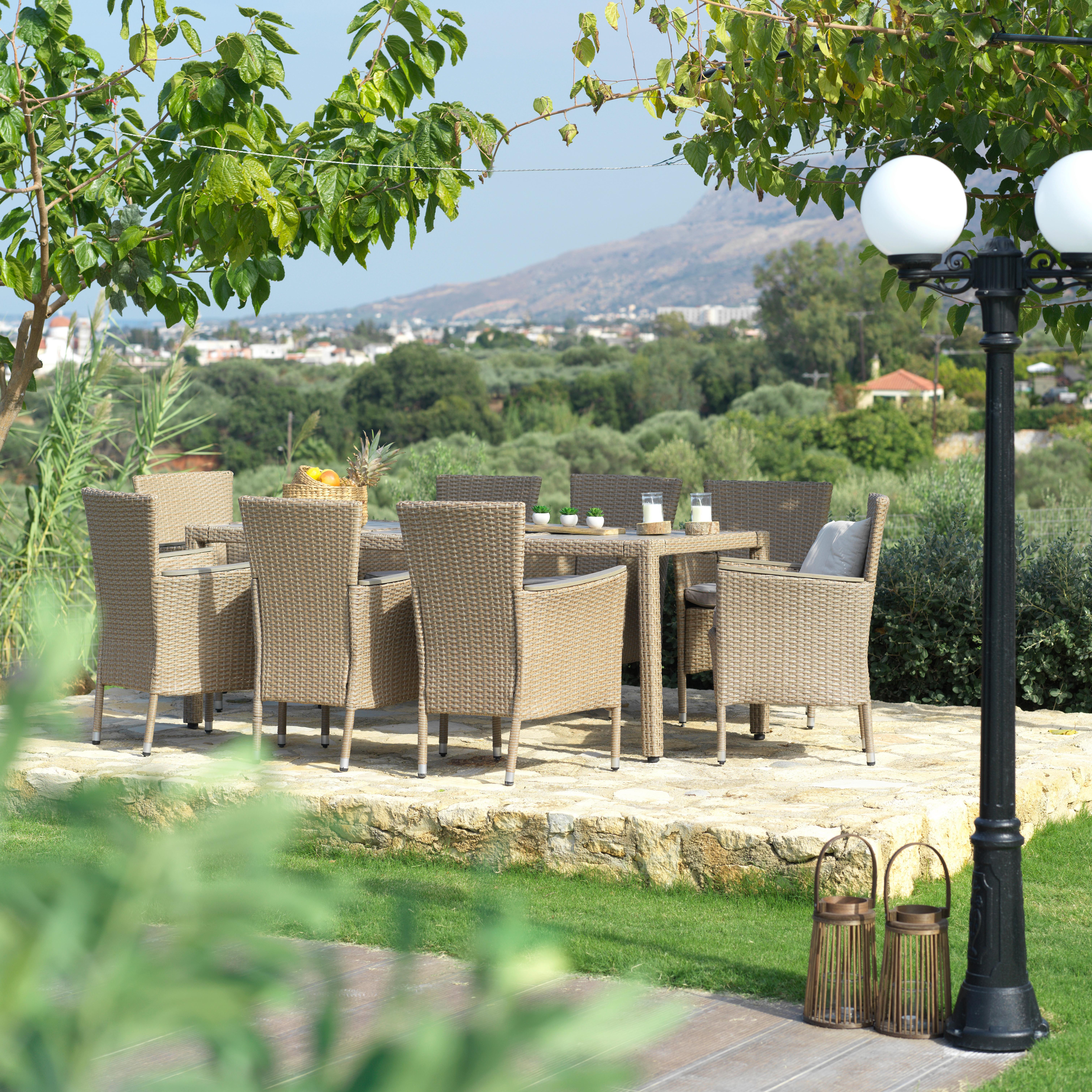 Vrtna Garnitura Porto, Svetlo Rjava, 9-Delni Set - svetlo rjava/siva, Moderno, kovina/umetna masa (60/190/88/75/59/90cm) - Modern Living
