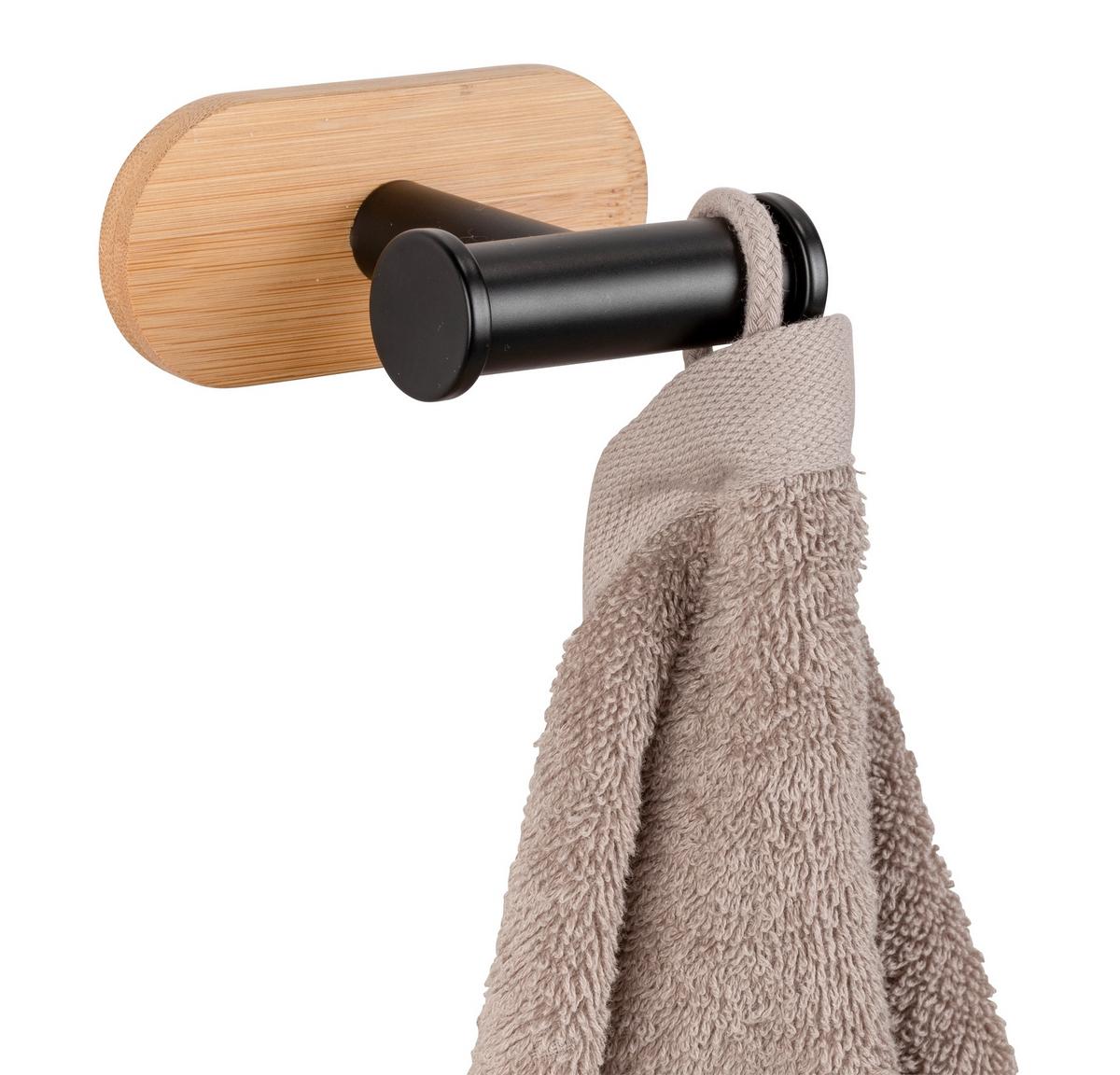 Handtuchhaken in Schwarz - Schwarz/Naturfarben, Modern, Holz/Metall (10/4,5/7cm) - Mömax