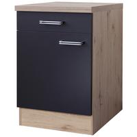 Küchenunterschrank Anthrazit/Eiche - Edelstahlfarben/Eichefarben, Modern, Holzwerkstoff/Metall (60/86/60cm)