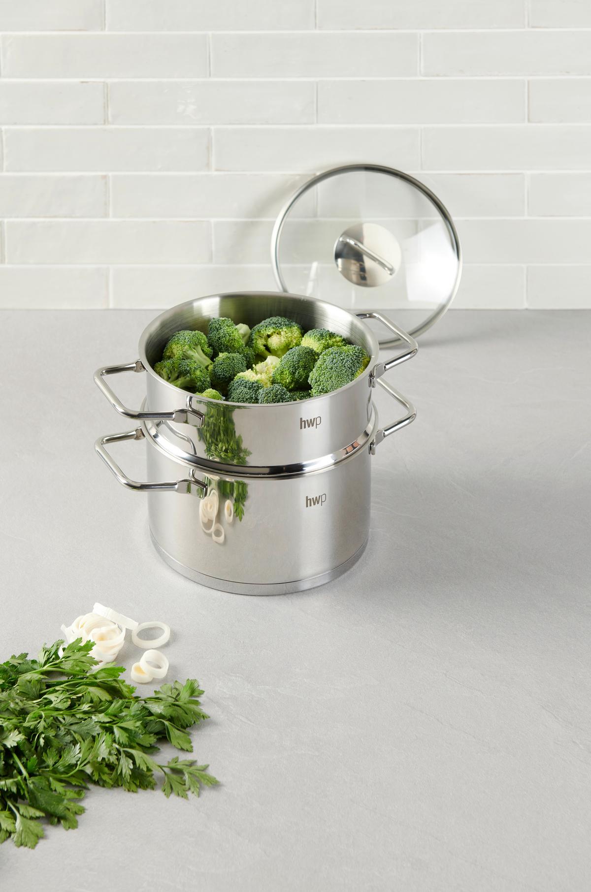 PAROWAR DO WARZYW PERFECT COOKING - kolor stalowy/przejrzysty, Basics, metal/szkło (20/25,5cm) - Homeware Profession.