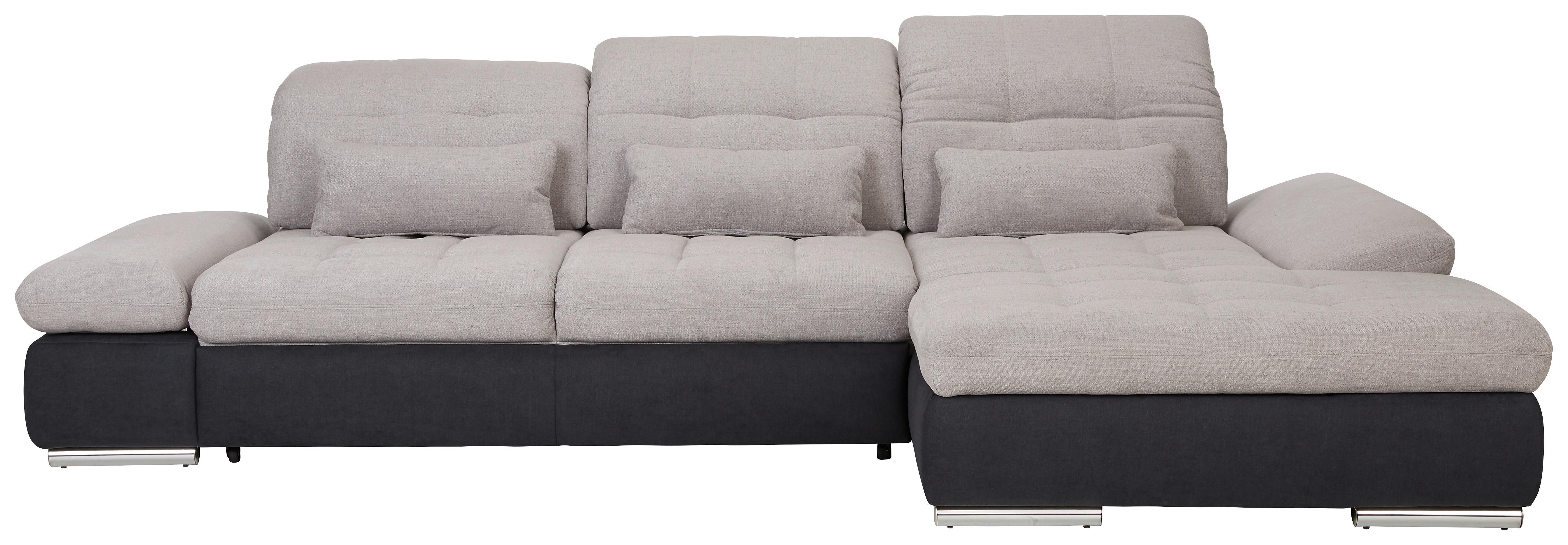 Ecksofa in Grau mit Bettfunktion - Chromfarben/Dunkelgrau, Konventionell, Holz/Textil (305/96/187cm) - Premium Living