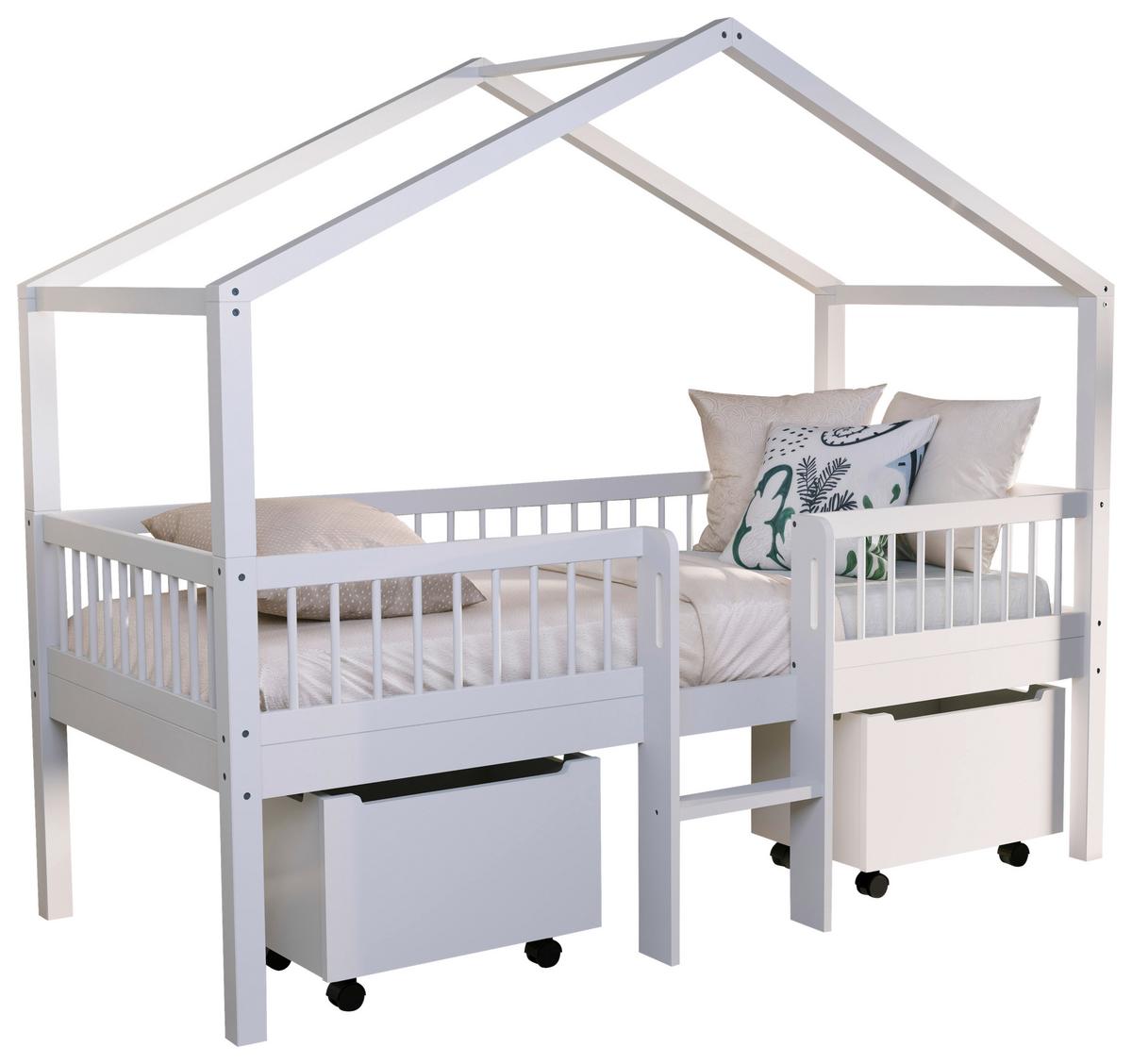 Hausbett FORREST Weiß ca.90x200cm Echtholz, Bettlade - Naturfarben/Weiß, MODERN, Holz (90/200cm) - Vipack