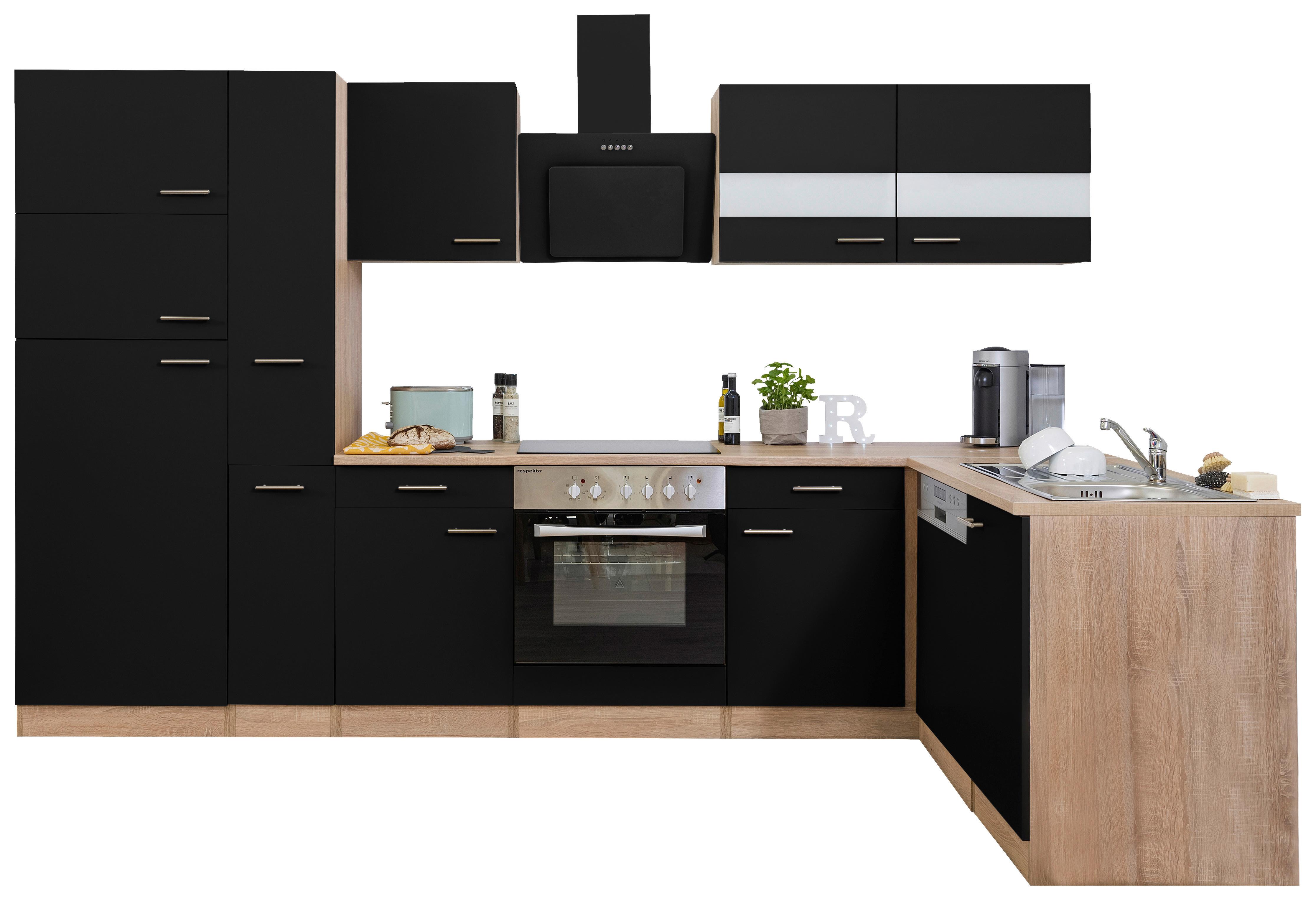 Küchenleerblock LBKBL310ESS Schwarz/Eiche ca. 310x172 cm - Eichefarben/Silberfarben, Basics, Holzwerkstoff/Metall (310/172cm) - Respekta