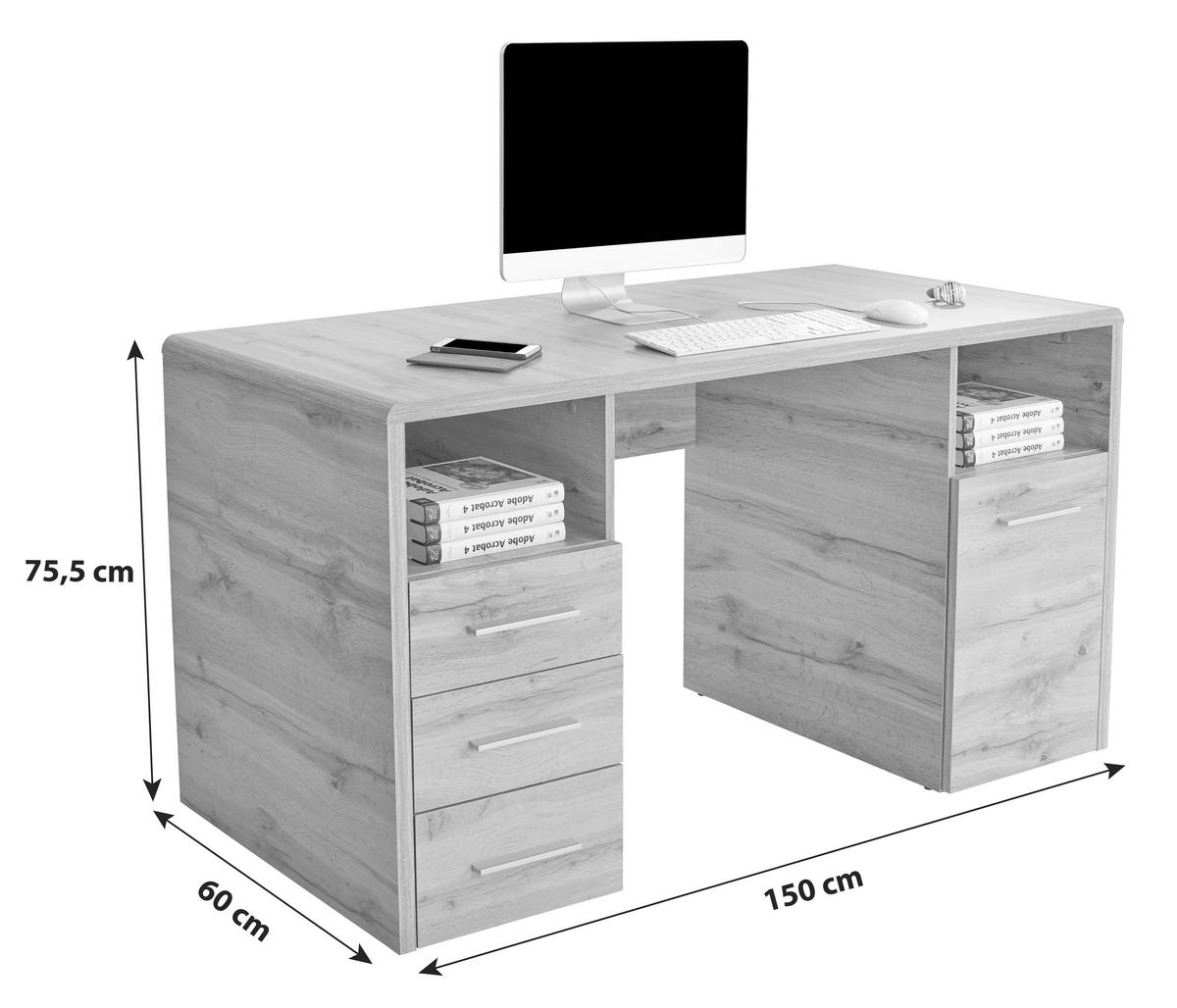 Masă de scris FONTANA PLUS - cașmir/culoare lemn stejar, Modern, material pe bază de lemn (150/75,5/60cm) - Modern Living