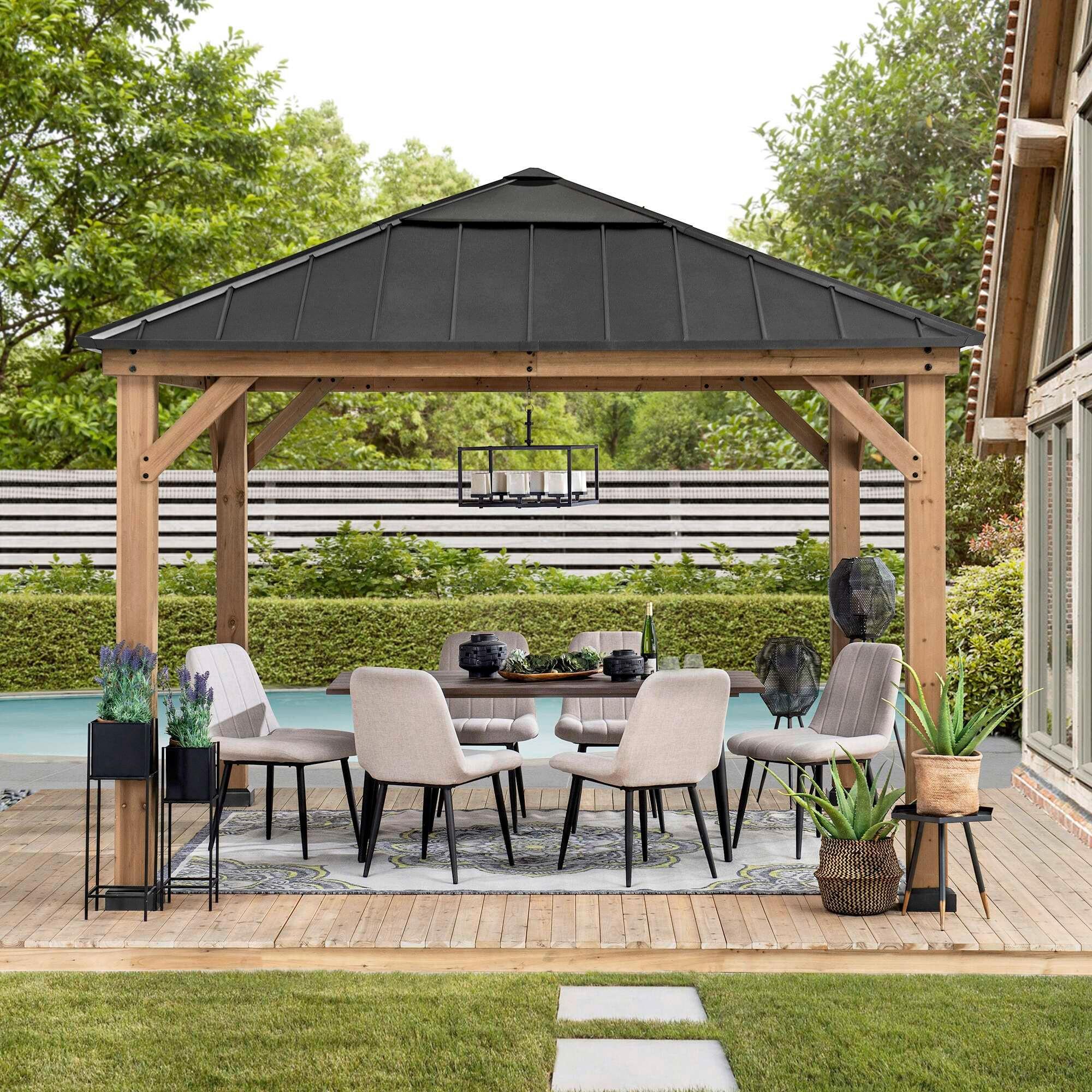 Pavillon Gazebo Pirin Anthrazit Echtholz - Anthrazit, Basics, Kunststoff/Metall (336/287/336cm) - Modante
