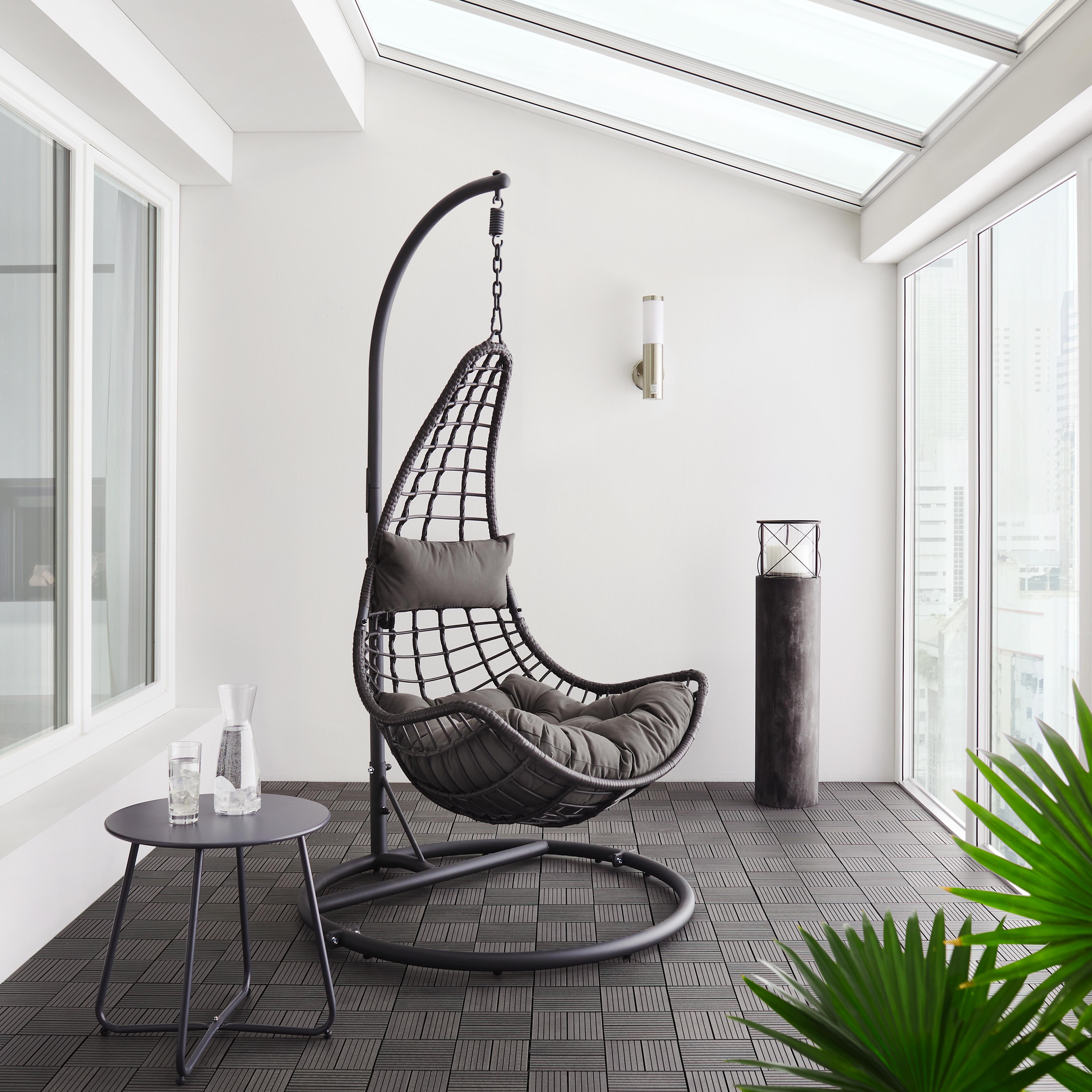 Hängesessel Caitlin in Dunkelgrau mit Auflage - Dunkelgrau, Kunststoff/Textil (110/198/105cm) - Bessagi Garden