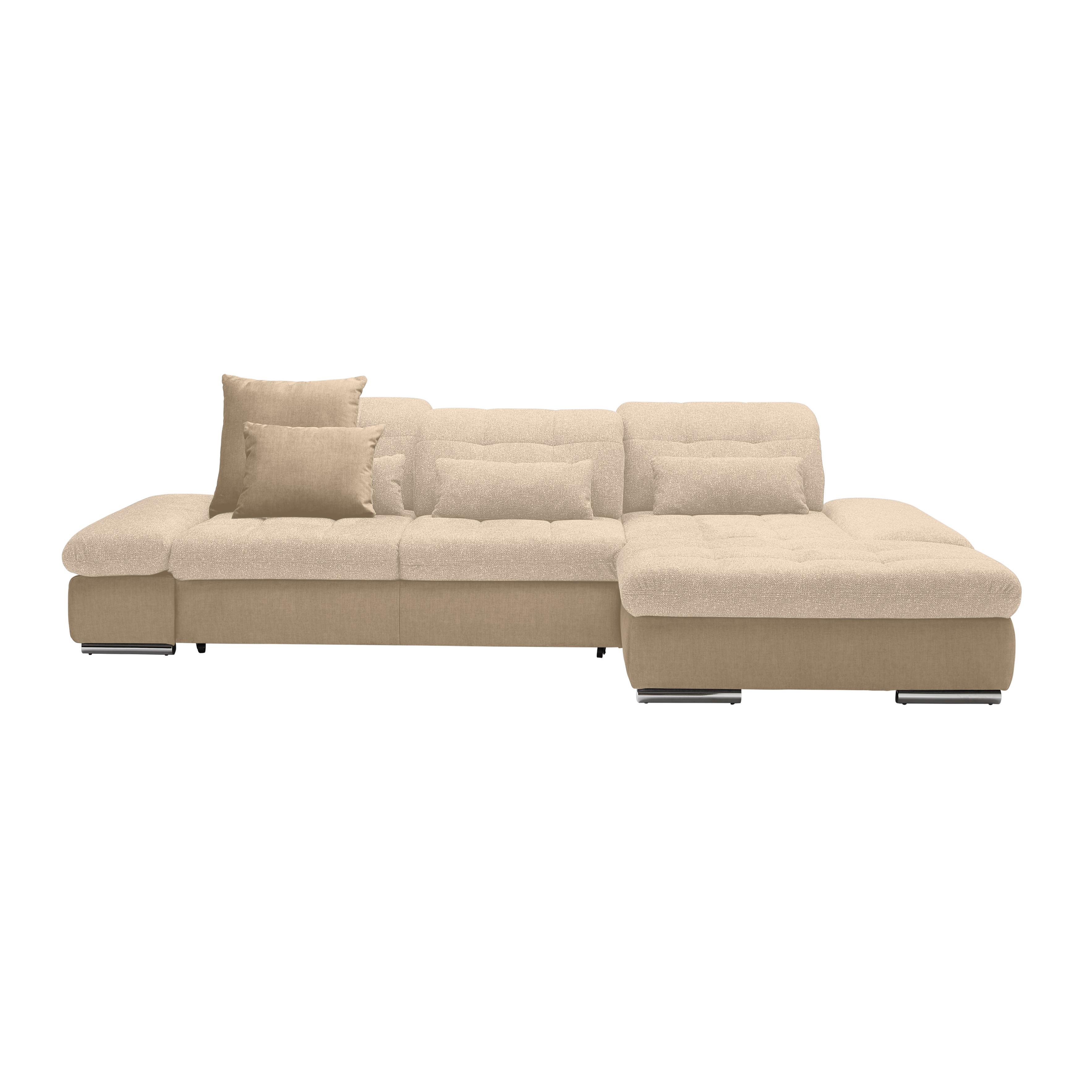 Wohnlandschaft Sanfino Beige/Taupe - Taupe/Chromfarben, KONVENTIONELL, Holz/Textil (305/79-96/199cm) - Premium Living