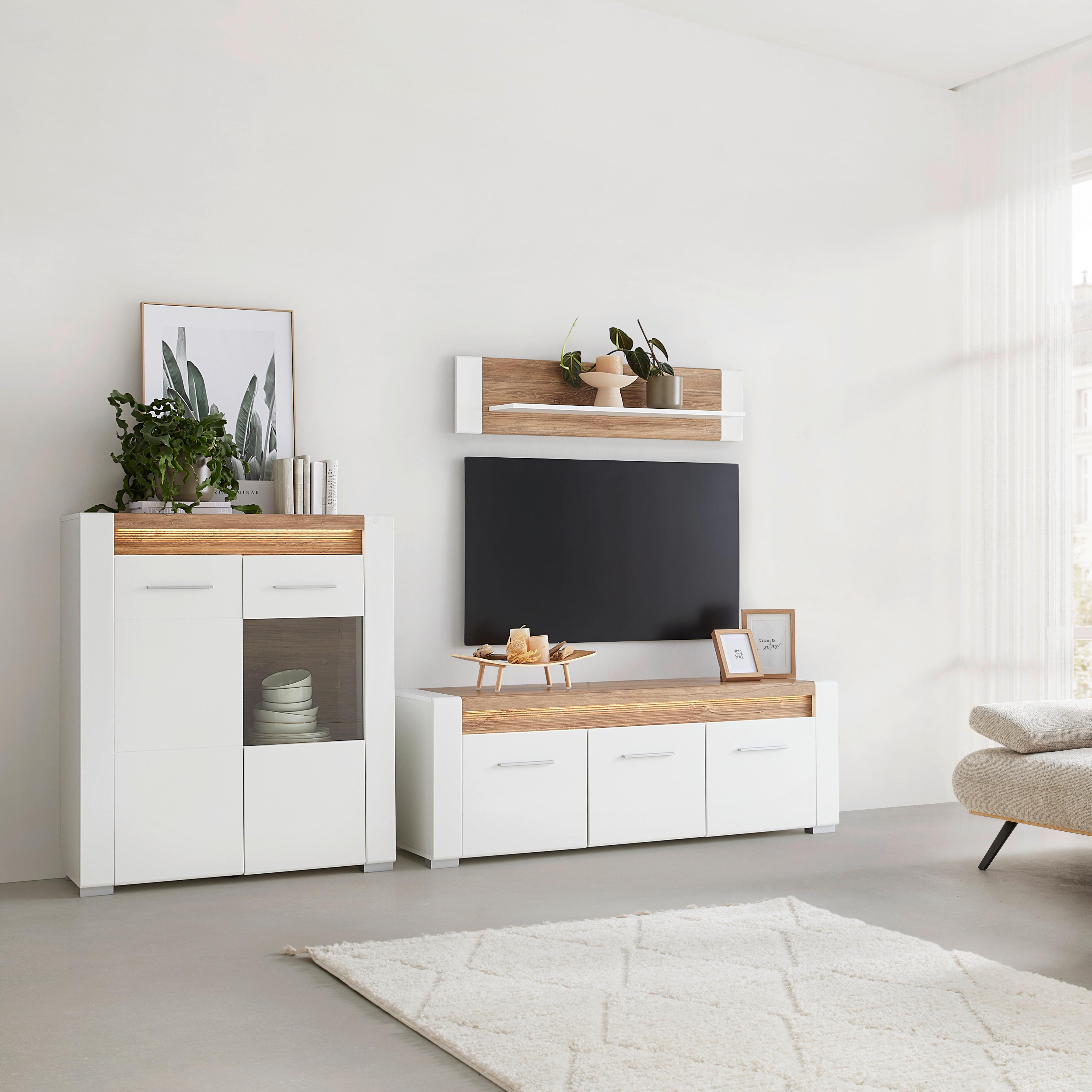 MEDIABÄNK LEONARDO - vit/kromfärg, Modern, metall/trämaterial (160/56/45cm) - Mömax