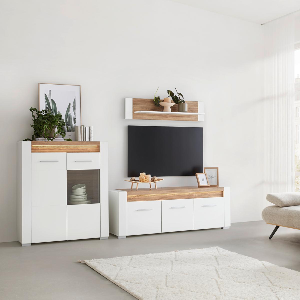 Tv Komoda Leonardo - bijela/boje hrasta, Moderno, drvni materijal/metal (160/56/45cm) - Modern Living