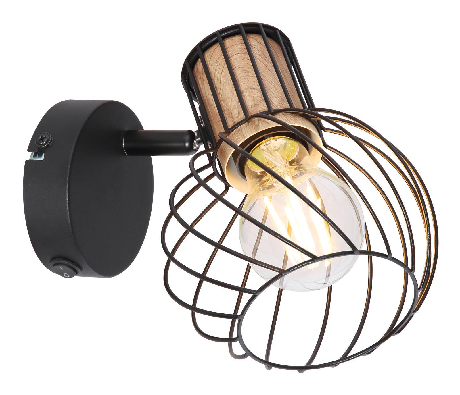 Strahler Luise Braun/Schwarz max. 40 Watt - Schwarz/Braun, KONVENTIONELL, Holz/Metall (12/16.5/16cm) - Globo