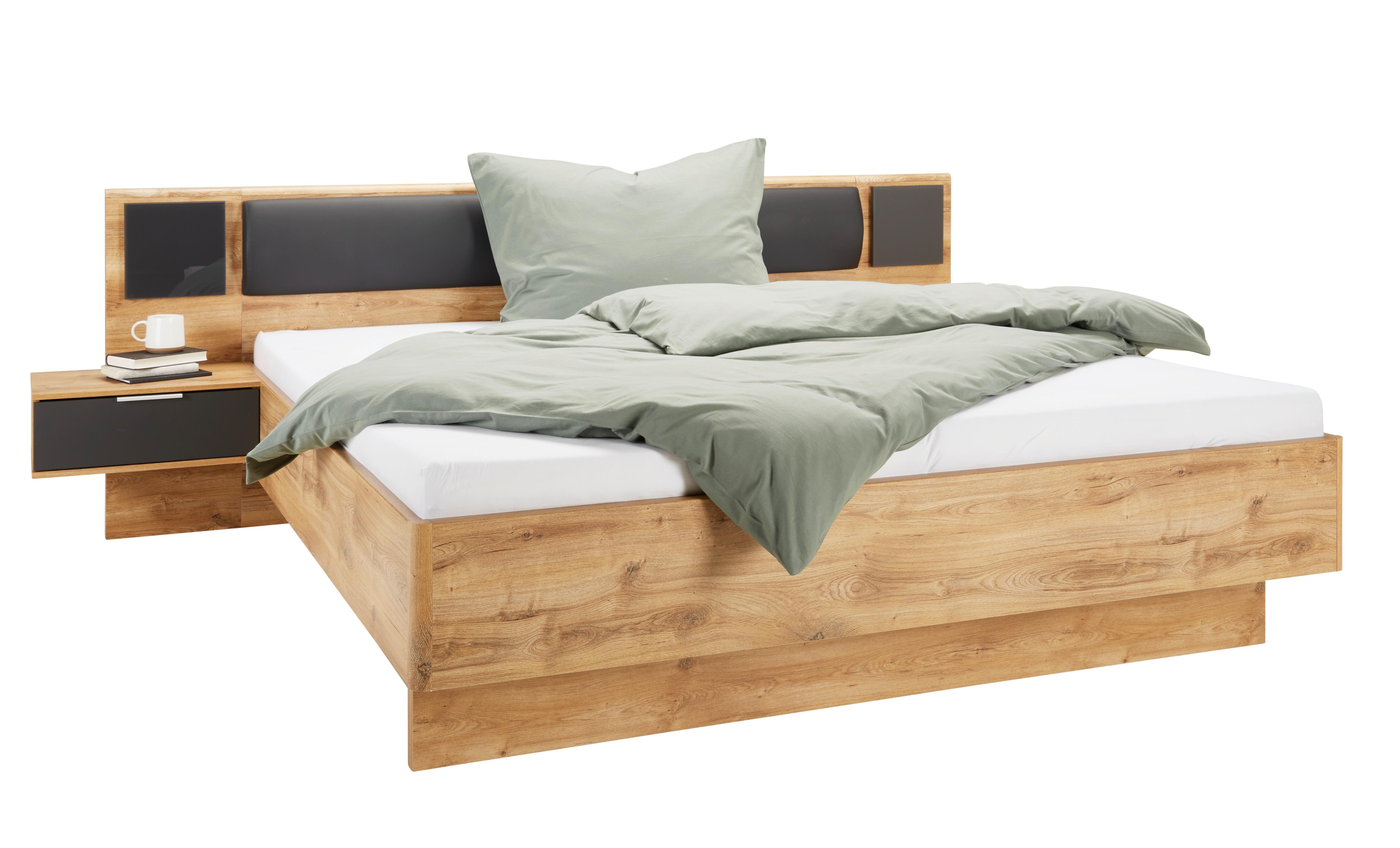 Bettanlage in Grau/Eichefarben ca. 160x200cm - Eichefarben/Graphitfarben, KONVENTIONELL, Holzwerkstoff/Textil (160/200cm) - Mömax