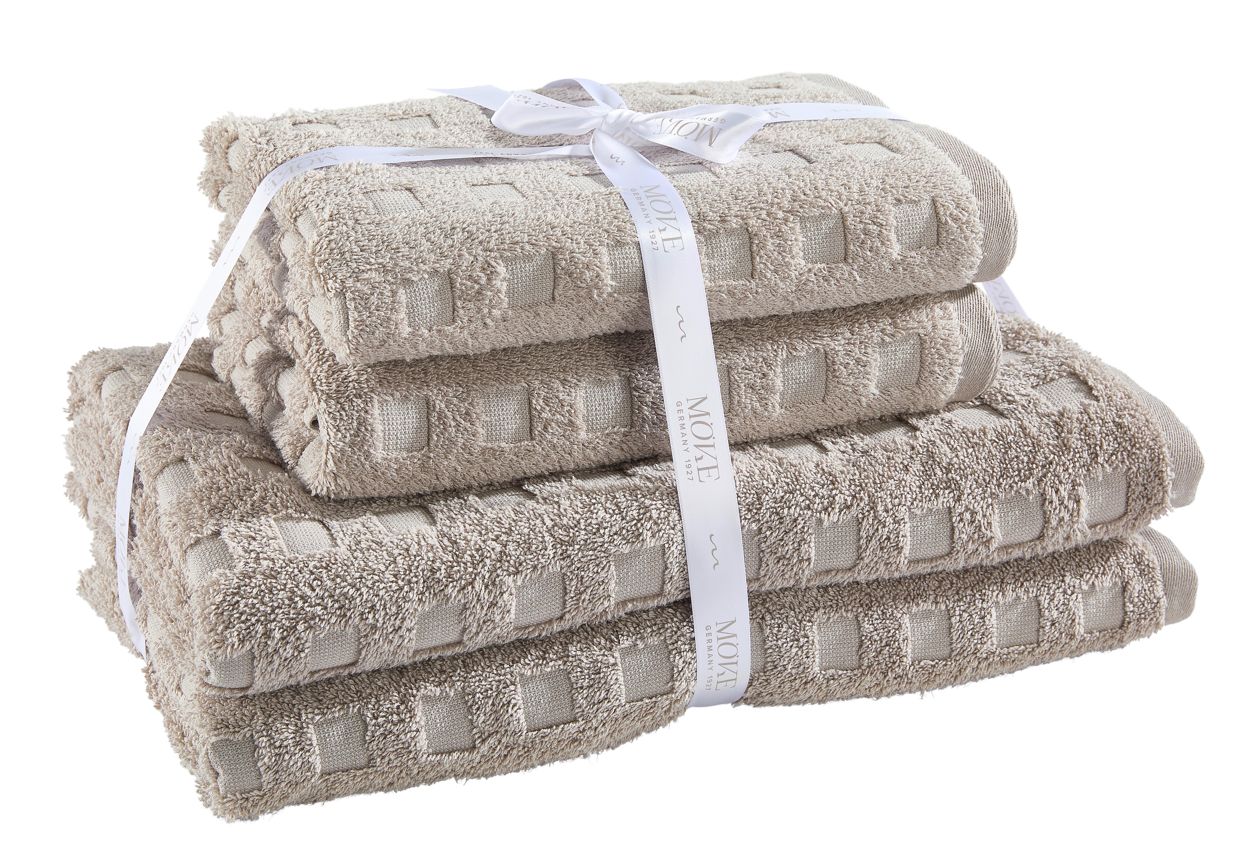 ZESTAW RĘCZNIKÓW FROTTE QUADRETTI - beżowy/niebieski, Basics, tkanina - Moeve