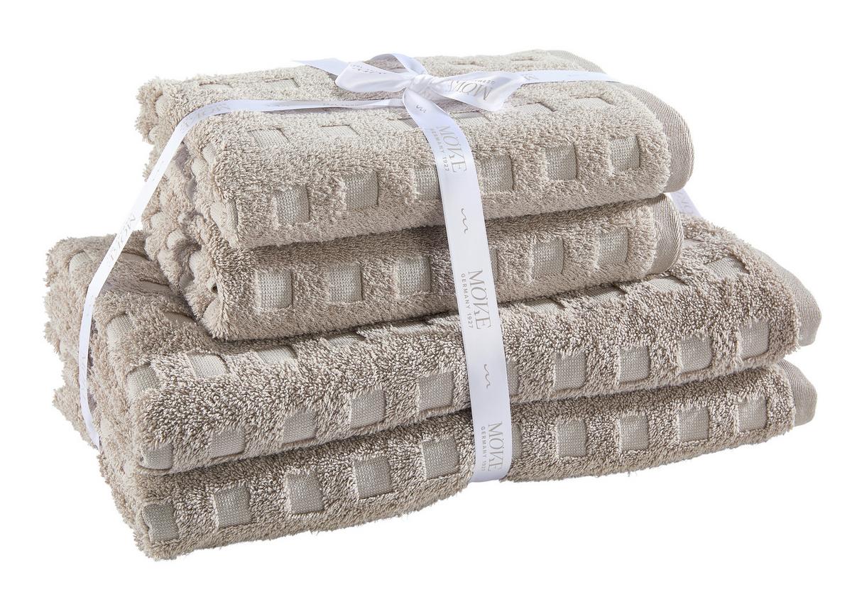 ZESTAW RĘCZNIKÓW FROTTE QUADRETTI - beżowy/niebieski, Basics, tkanina - Moeve