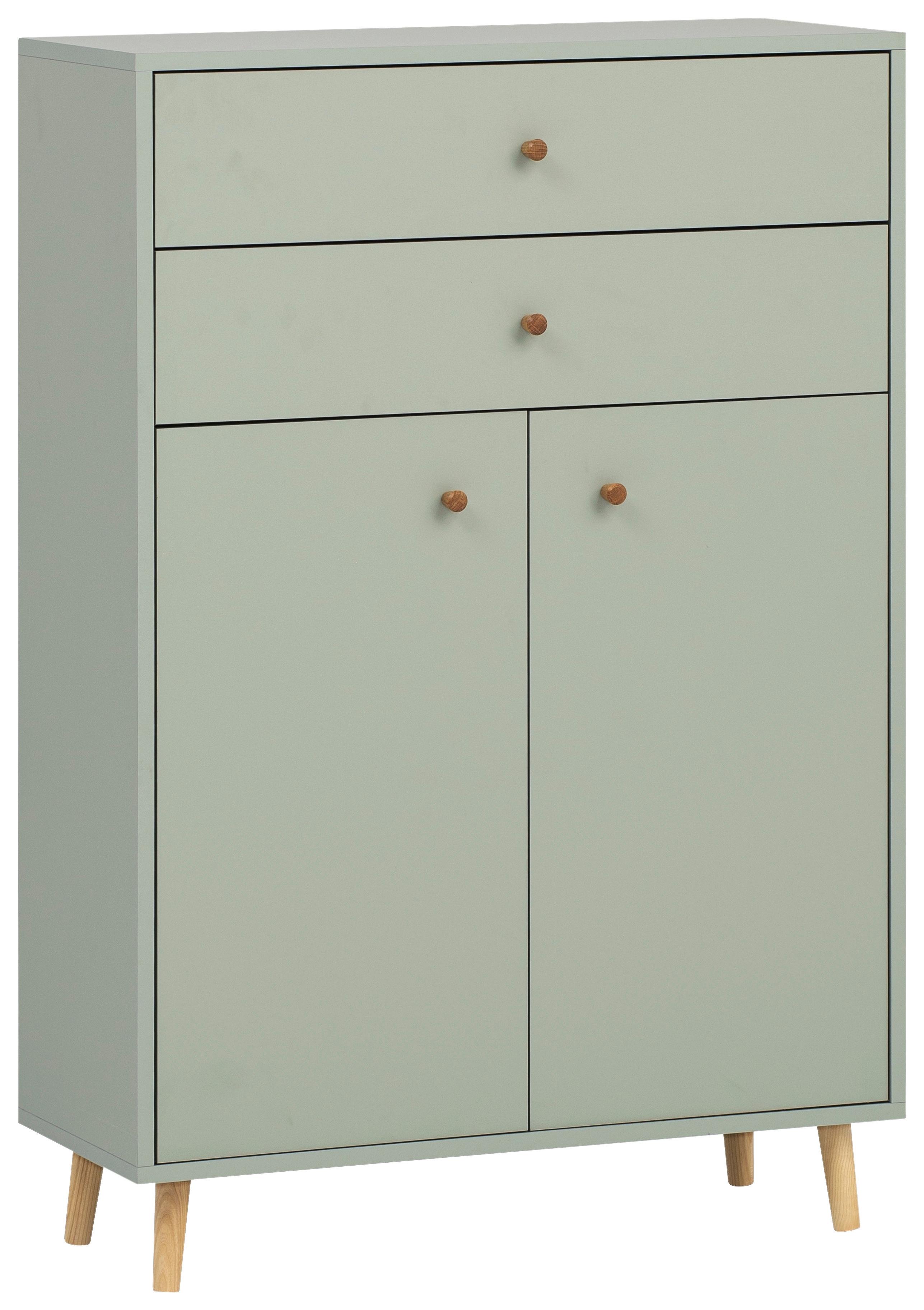 Srednje Visoka Omara Bjarne, Pastelno Zelena - barve jesena/barve hrasta, Moderno, leseni material/les (77/113,4/33,1cm) - Stylife