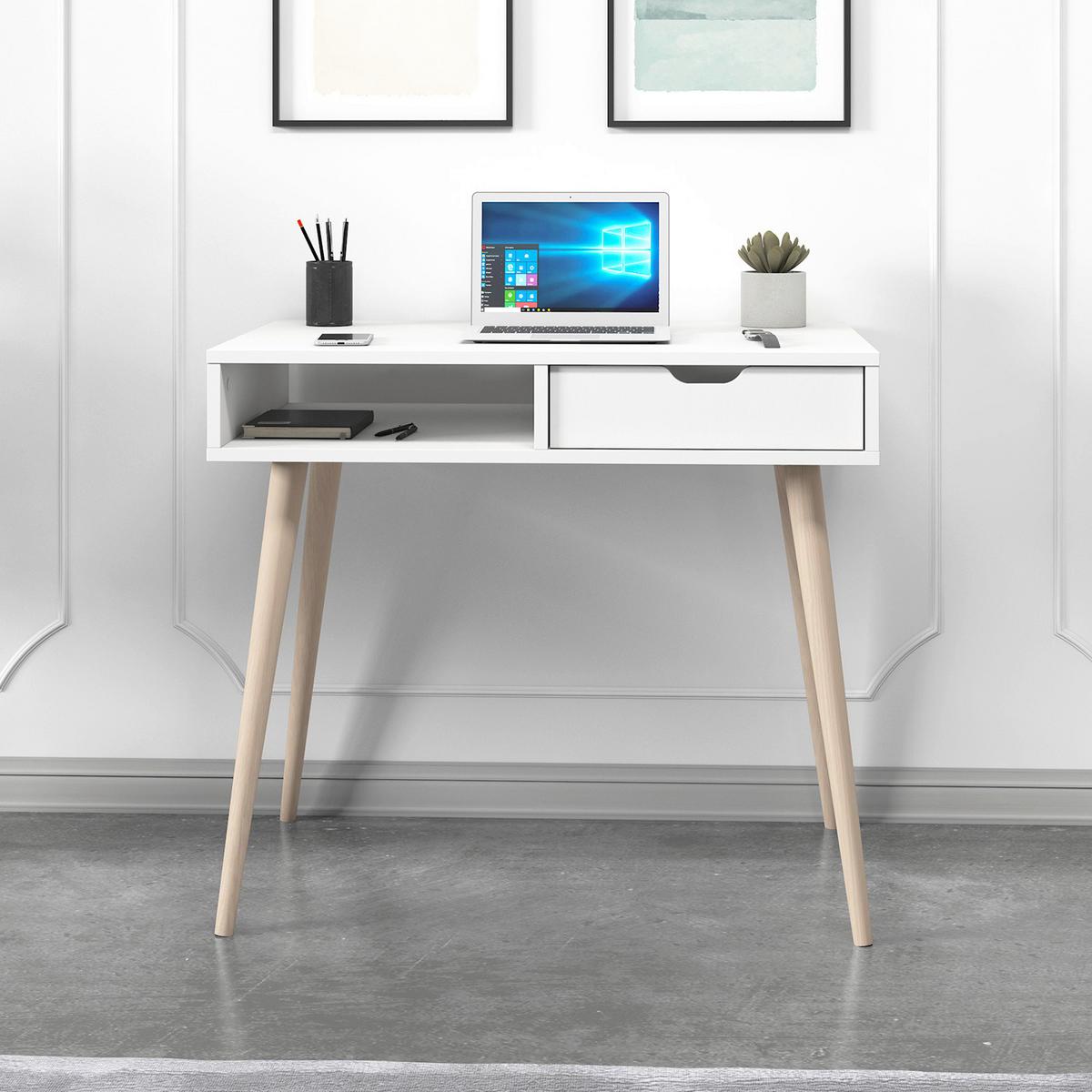 Schreibtisch Offer Weiß ca. 90x60x80cm - Eichefarben/Weiß, Design, Holzwerkstoff (90/60/80cm) - Livetastic