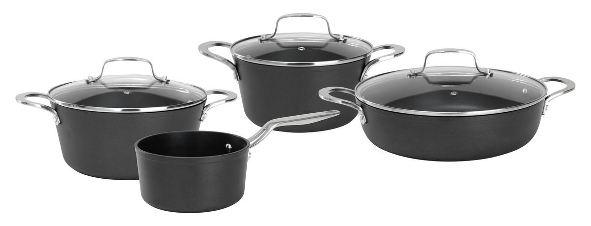 Kochtopfset Profi Line in Schwarz, 7-teilig - Klar/Silberfarben, KONVENTIONELL, Glas/Metall - Gourmesto