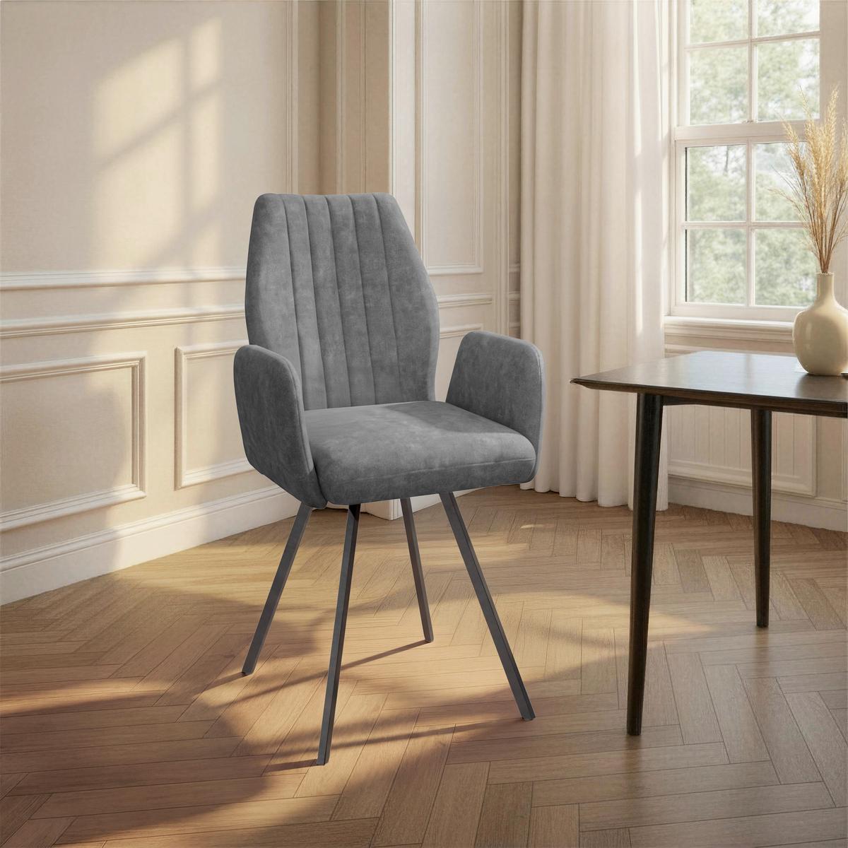 Stol Johanna 2, Siva - siva/črna, Moderno, kovina/tekstil (57/90/60cm)