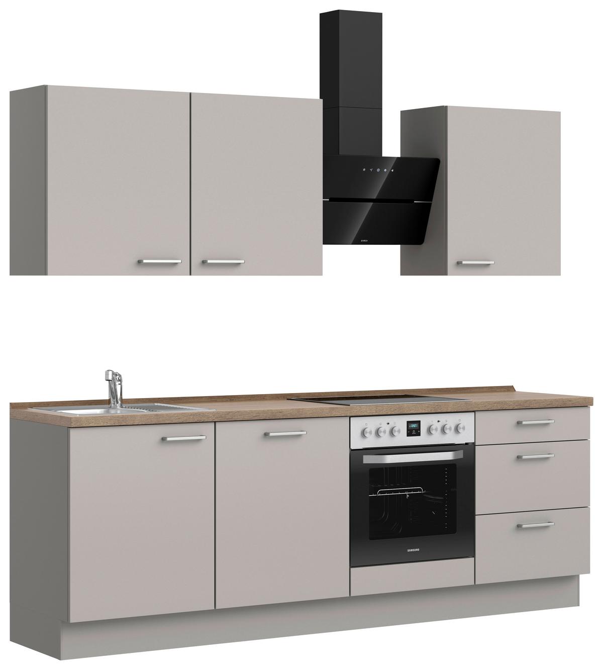 Küchenblock Touch High m. Geräten Grau - Eiche dunkel/Edelstahlfarben, MODERN, Holzwerkstoff/Metall (240cm) - Nobilia