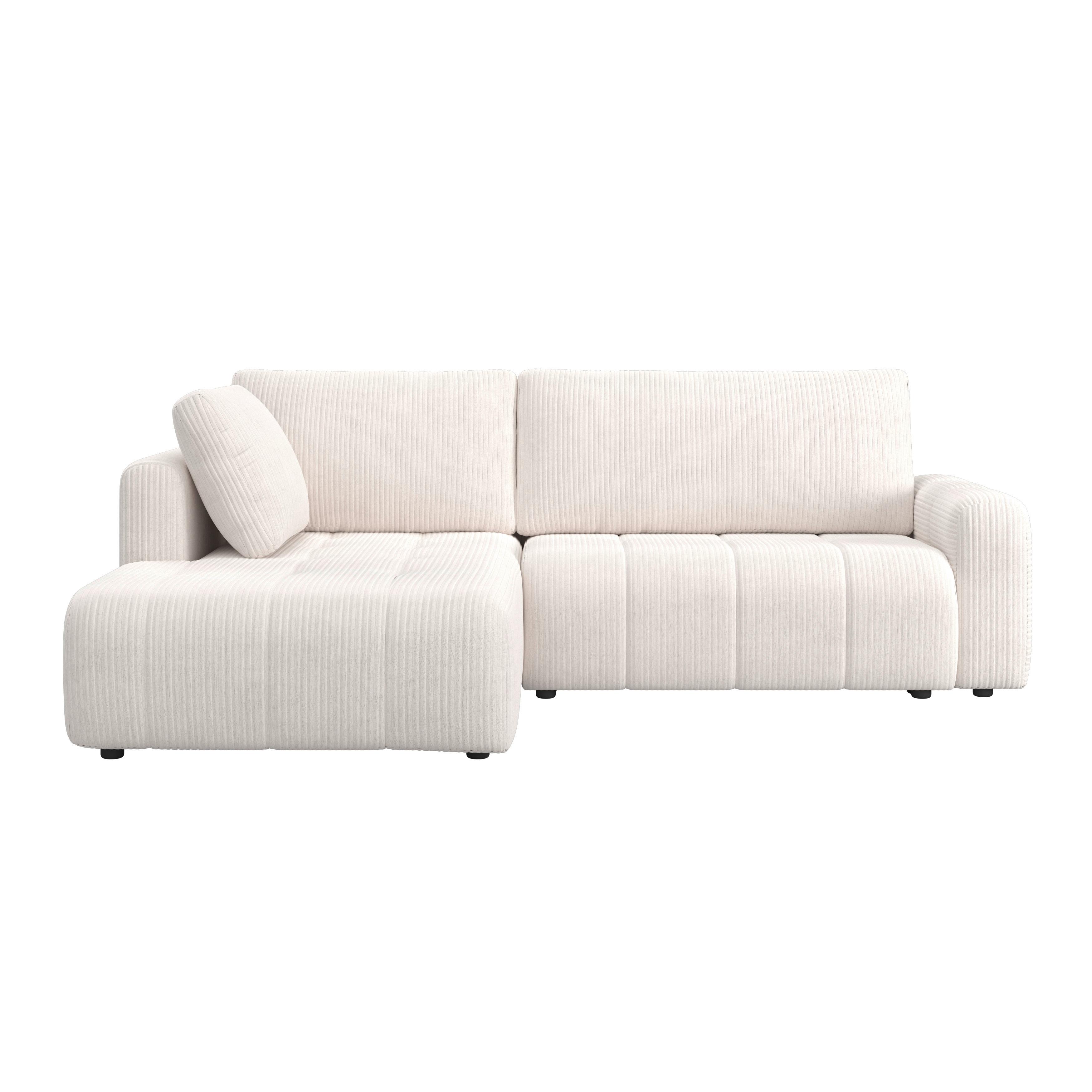 Wohnlandschaft Gia Weiß Cord - Schwarz/Weiß, MODERN, Holz/Kunststoff (261/94/197cm) - Bessagi Home