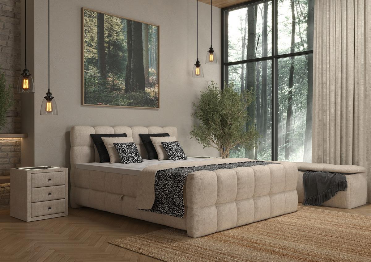 Boxspring Krevet Brisbane - crna/krem, Trend, drvni materijal/drvo (200/200cm) - Premium Living