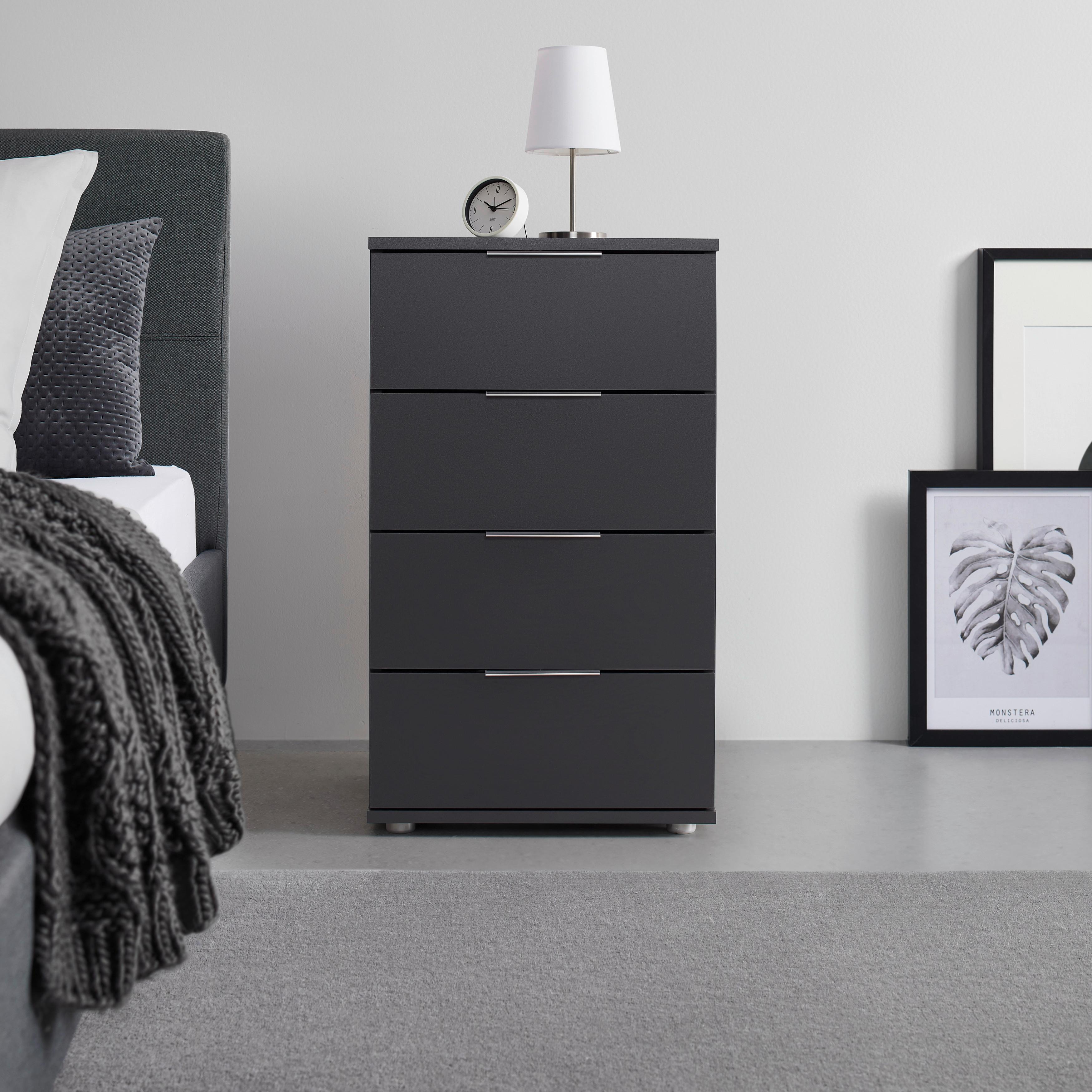 SÄNGBORD CUATRO - silver/antracit, Klassisk, trämaterial/plast (46/79/42cm) - Modern Living