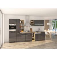 Küchenblock in Anthrazit inkl. E-Geräte 'Mailand' - Chromfarben/Eichefarben, MODERN, Holzwerkstoff/Metall (340cm) - Held
