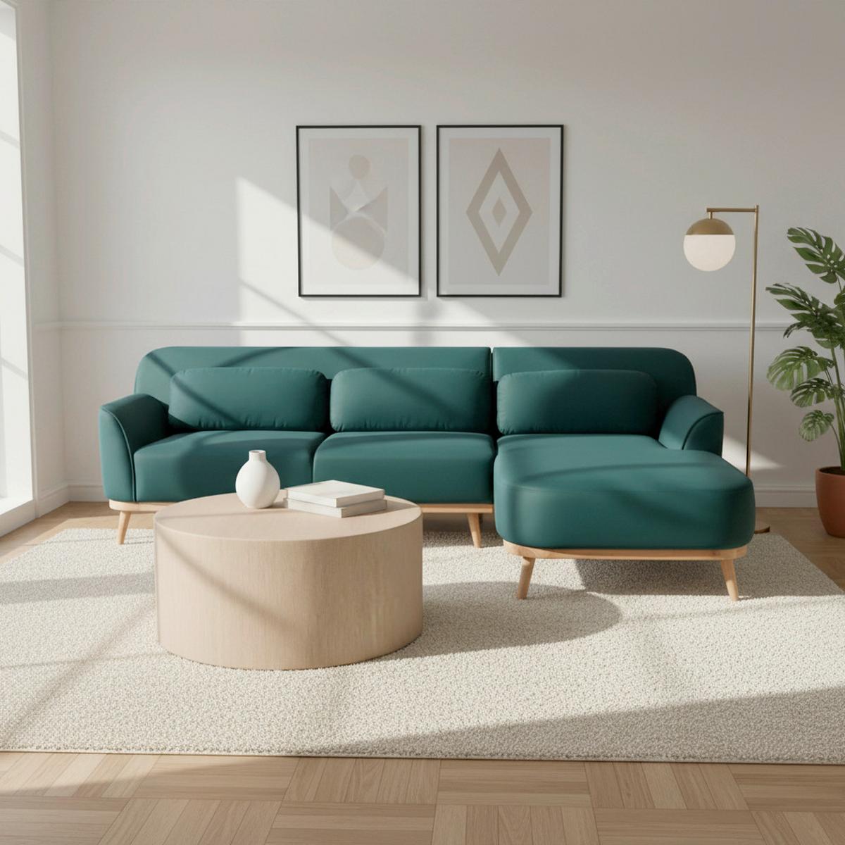 Wohnlandschaft Grün, "adriana", Samt - Naturfarben/Grün, Modern, Holz/Textil (268/161cm) - Bessagi Home