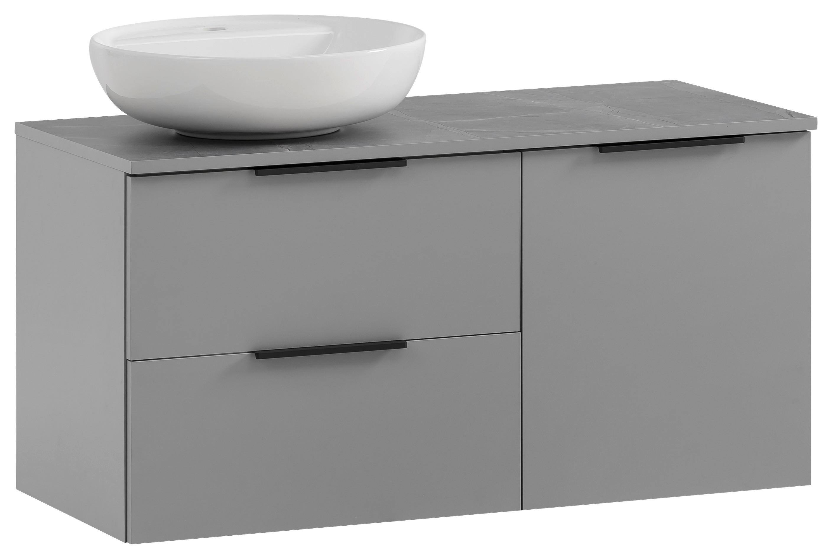 Waschtischkombi Alessio Grau - Platinfarben/Weiß Hochglanz, MODERN, Keramik/Holzwerkstoff (92,3cm) - MID.YOU