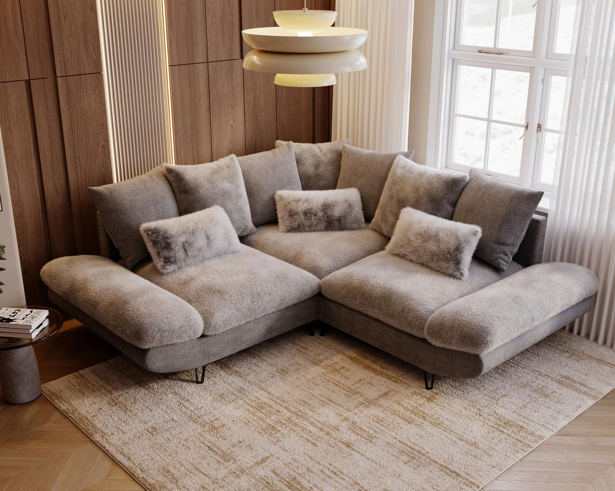 Wohnlandschaft Bormio - Schwarz/Grau, Modern, Textil/Metall (276/276cm) - Premium Living